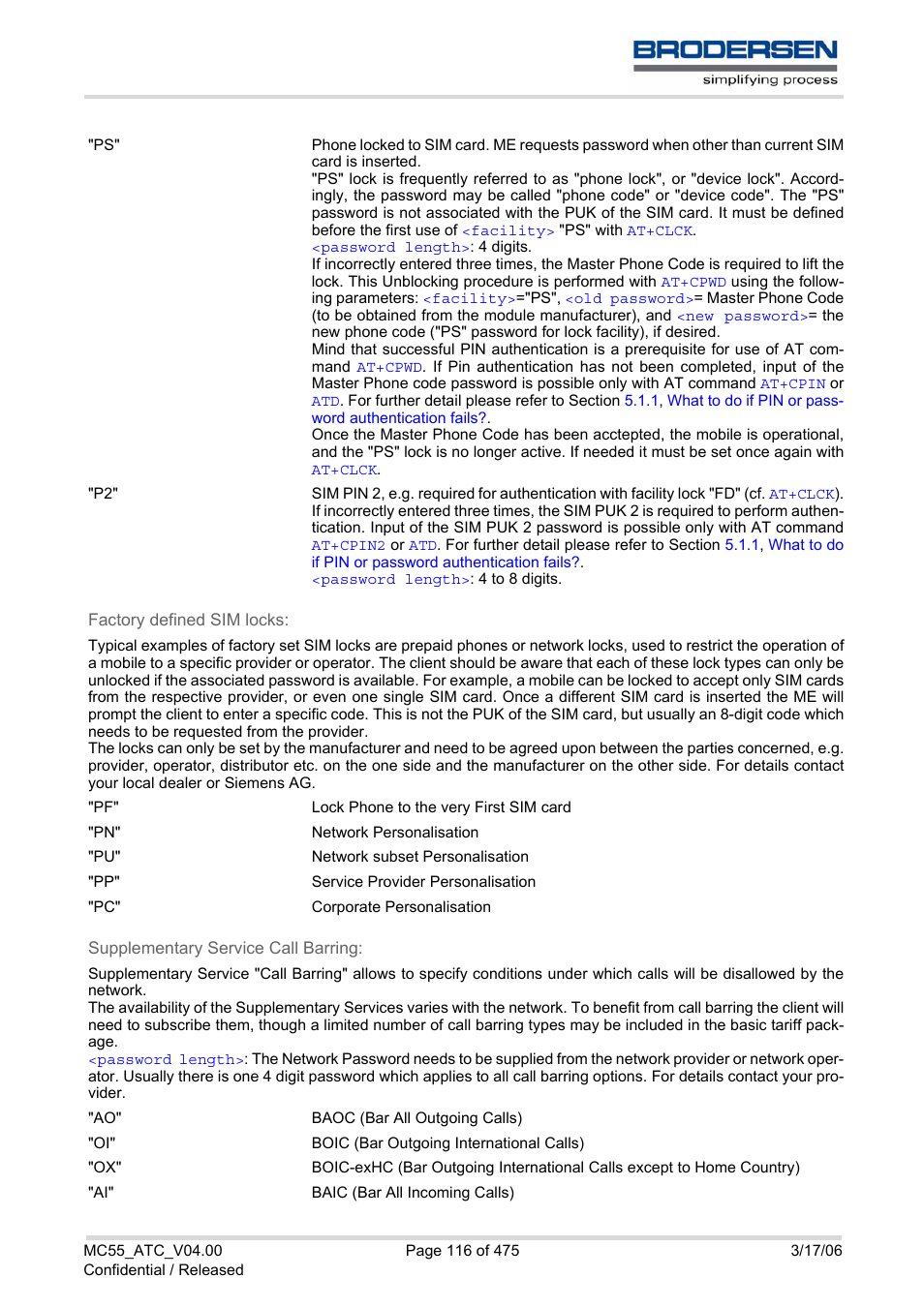 Siemens Brodersen MC55 AT User Manual | Page 116 / 475