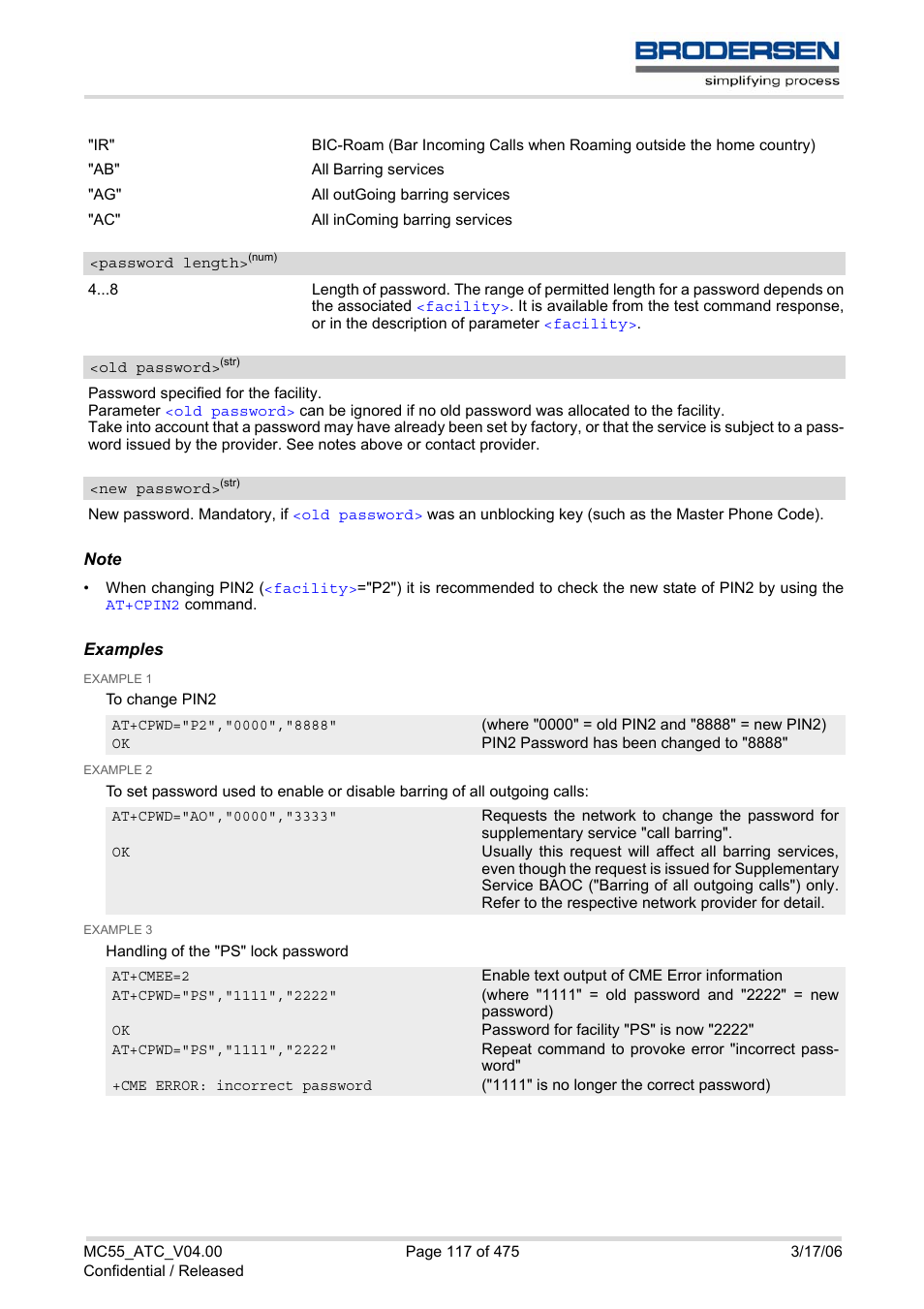 Old password, Password length, New password | Siemens Brodersen MC55 AT User Manual | Page 117 / 475