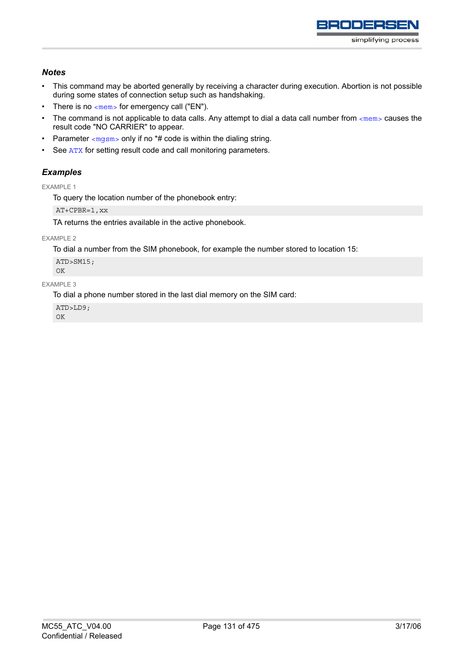 Examples | Siemens Brodersen MC55 AT User Manual | Page 131 / 475