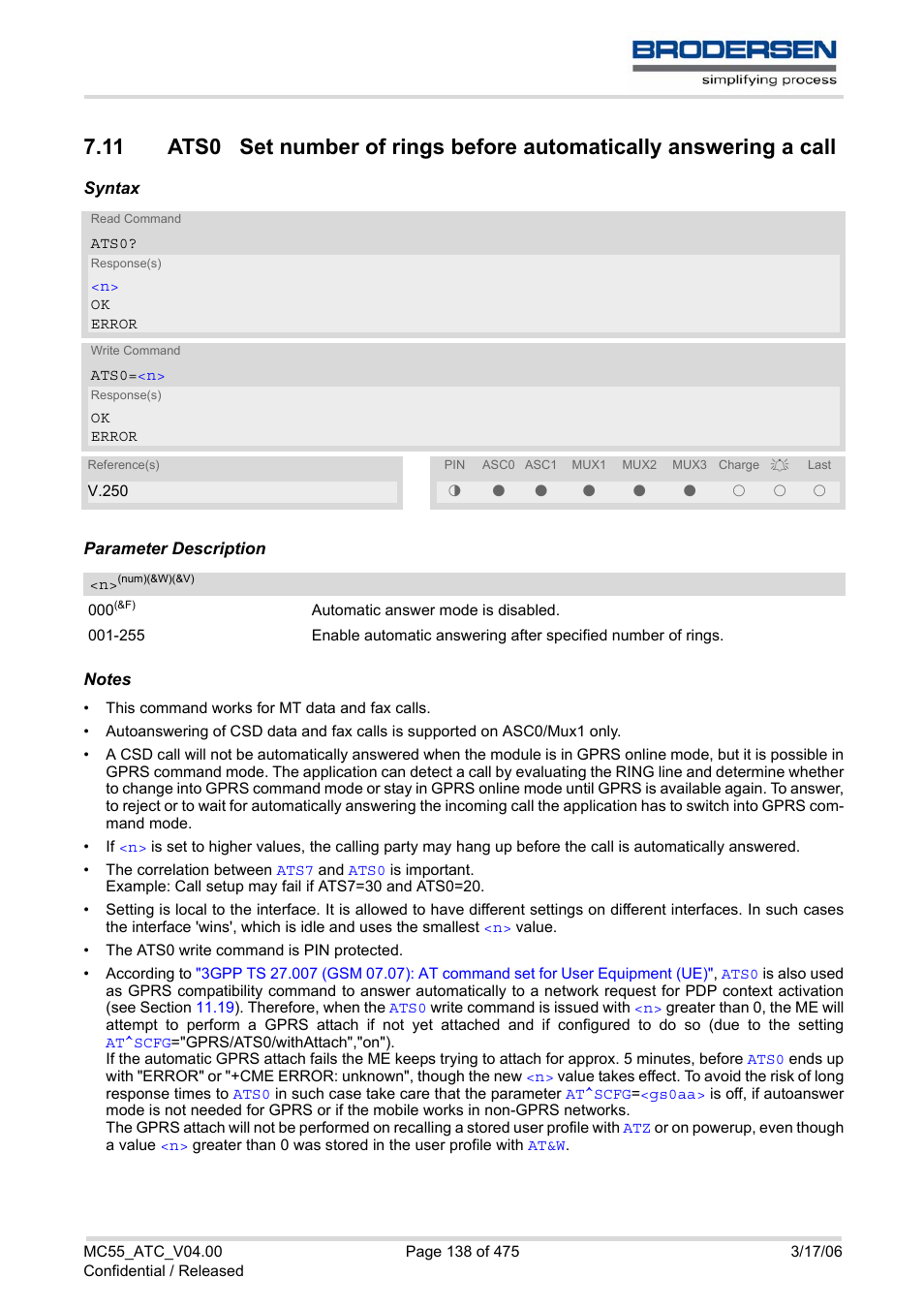 Ats0, 1) than | Siemens Brodersen MC55 AT User Manual | Page 138 / 475