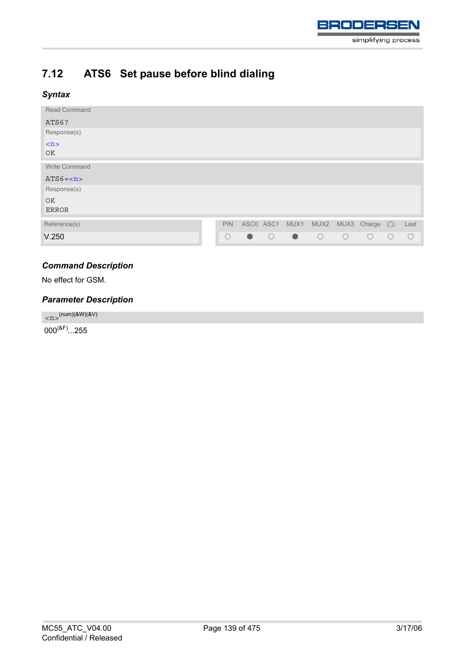 12 ats6 set pause before blind dialing, Ats6 | Siemens Brodersen MC55 AT User Manual | Page 139 / 475