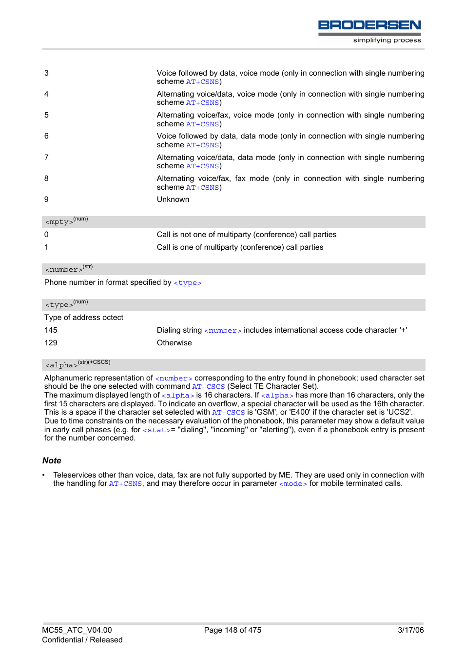 Mpty, Number, Type | Alpha | Siemens Brodersen MC55 AT User Manual | Page 148 / 475