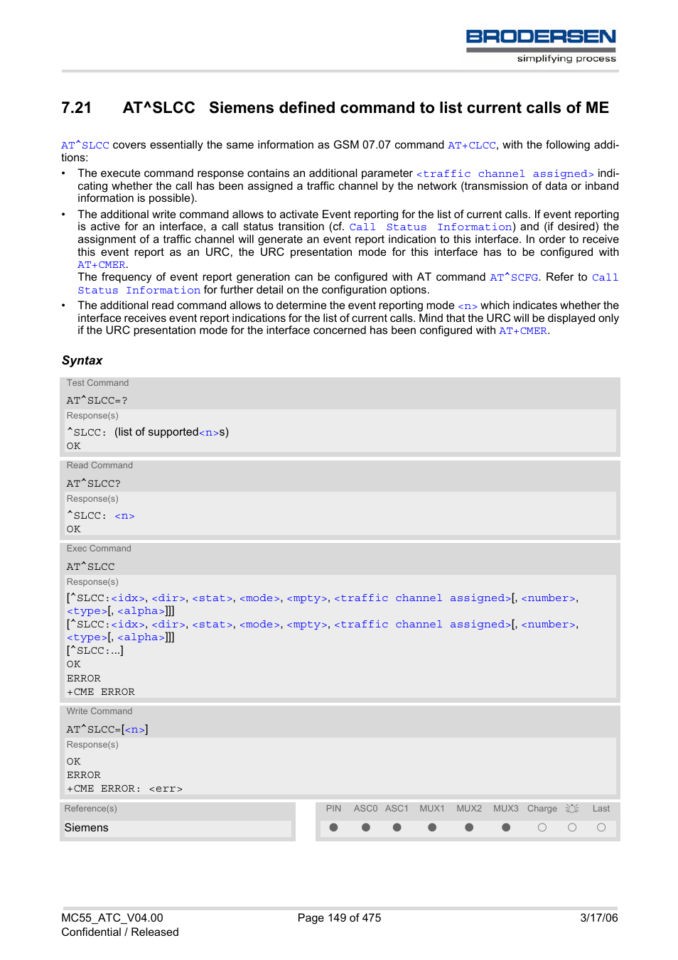See also, At^slcc, If configured with | Siemens Brodersen MC55 AT User Manual | Page 149 / 475