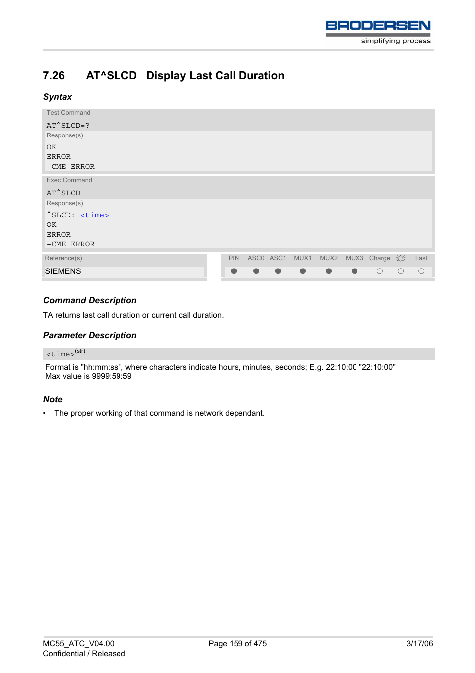 26 at^slcd display last call duration | Siemens Brodersen MC55 AT User Manual | Page 159 / 475
