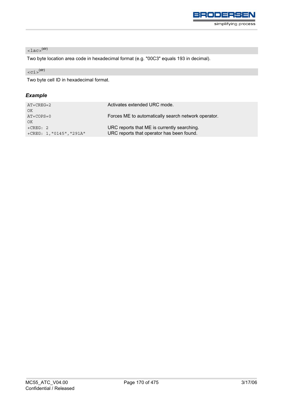 To report status of network regis | Siemens Brodersen MC55 AT User Manual | Page 170 / 475