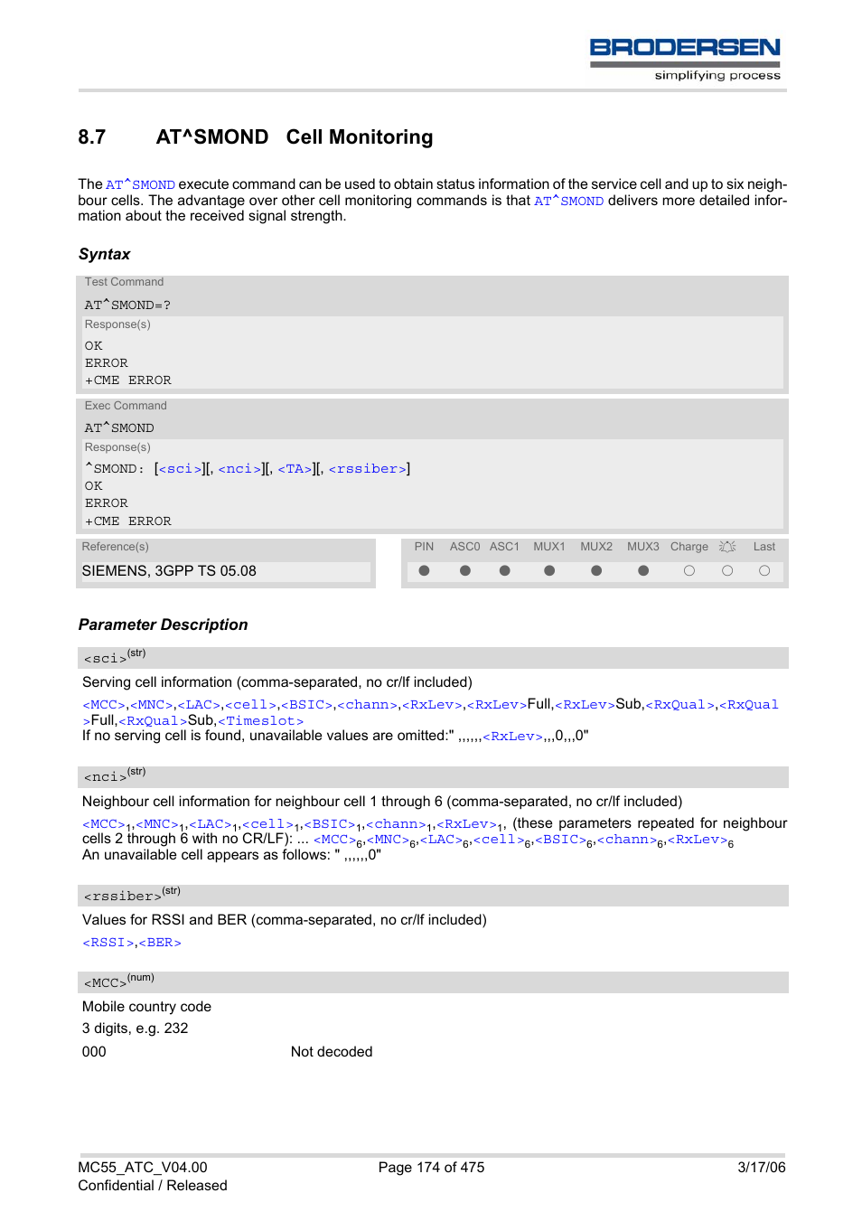 7 at^smond cell monitoring, At^smond cell monitoring | Siemens Brodersen MC55 AT User Manual | Page 174 / 475