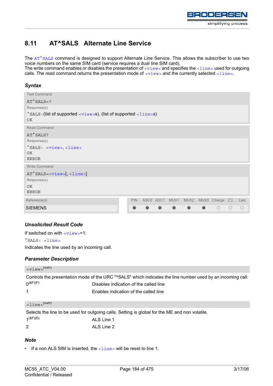 11 at^sals alternate line service, At^sals, Comma | Siemens Brodersen MC55 AT User Manual | Page 184 / 475