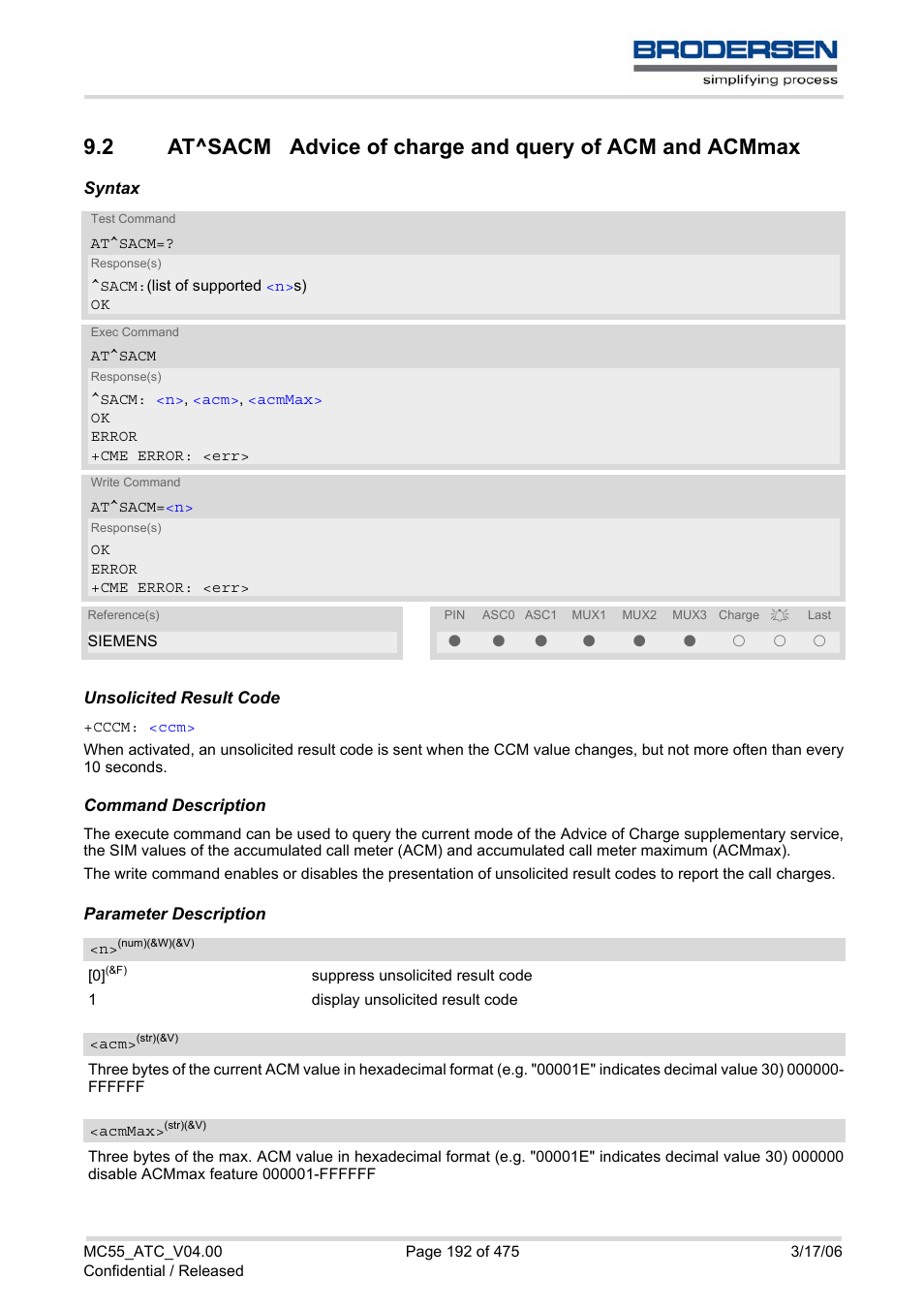 Siemens Brodersen MC55 AT User Manual | Page 192 / 475