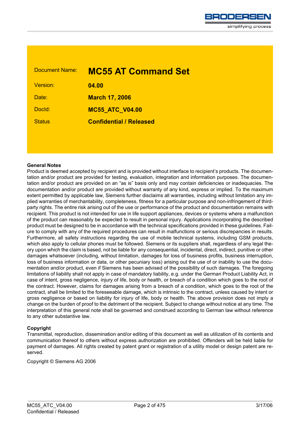 Mc55 at command set | Siemens Brodersen MC55 AT User Manual | Page 2 / 475