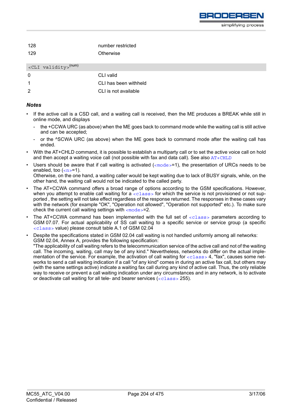 Cli validity | Siemens Brodersen MC55 AT User Manual | Page 204 / 475