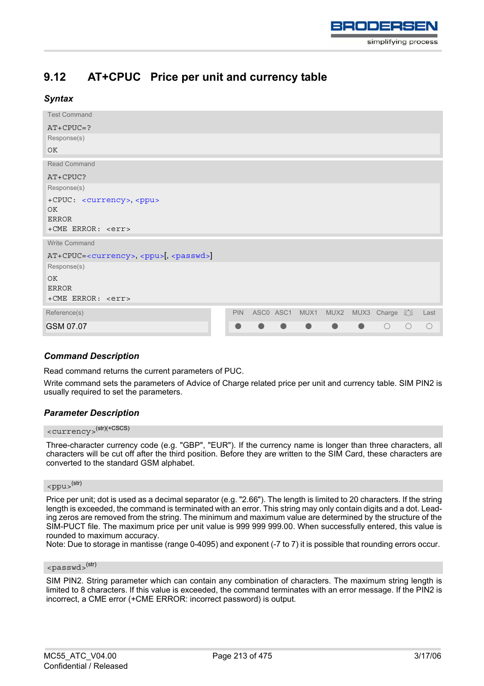 12 at+cpuc price per unit and currency table, At+cpuc | Siemens Brodersen MC55 AT User Manual | Page 213 / 475