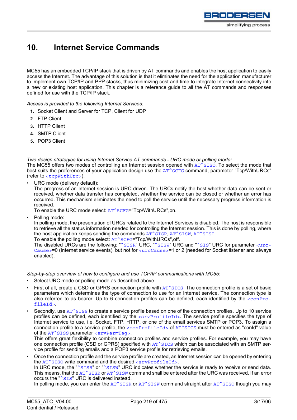 Internet service commands | Siemens Brodersen MC55 AT User Manual | Page 219 / 475