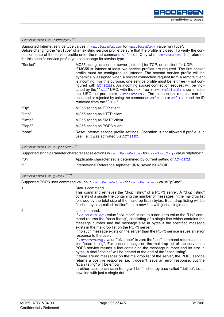 Srvparmvalue-alphabet, R to, Srvparmvalue-srv | Type, Srvparmvalue, Alphabet, Srvparmvalue-pcmd | Siemens Brodersen MC55 AT User Manual | Page 235 / 475