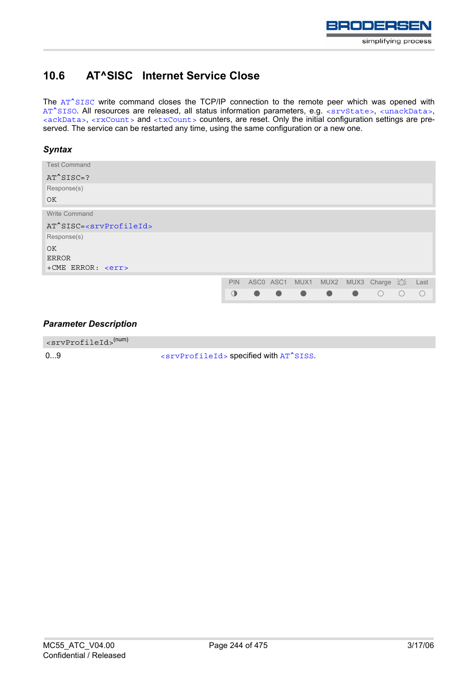 6 at^sisc internet service close, At^sisc, With | Siemens Brodersen MC55 AT User Manual | Page 244 / 475