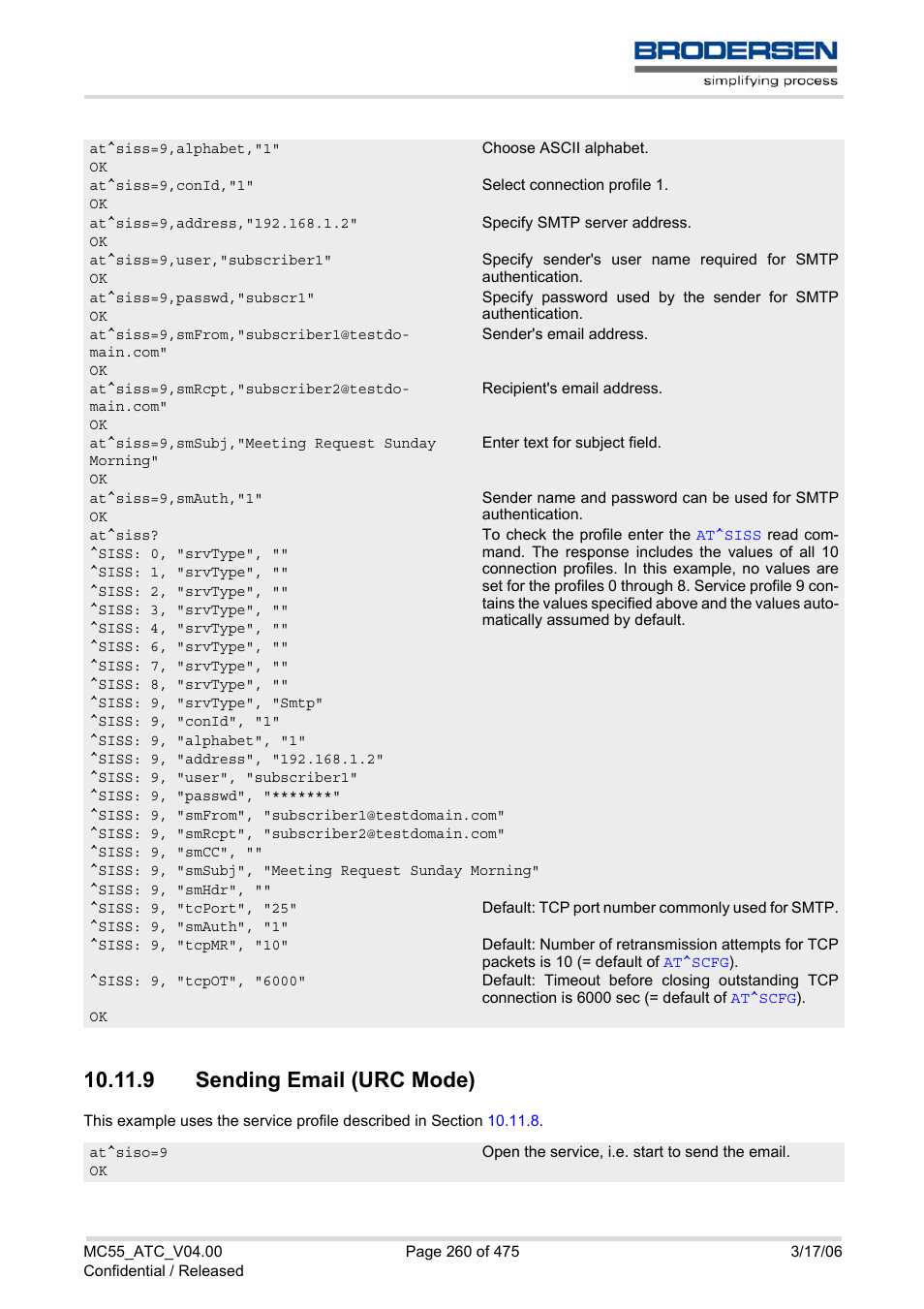 9 sending email (urc mode) | Siemens Brodersen MC55 AT User Manual | Page 260 / 475