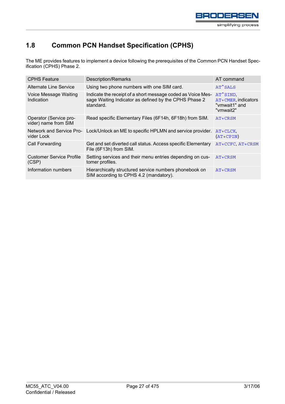 8 common pcn handset specification (cphs), Common pcn handset specification (cphs) | Siemens Brodersen MC55 AT User Manual | Page 27 / 475