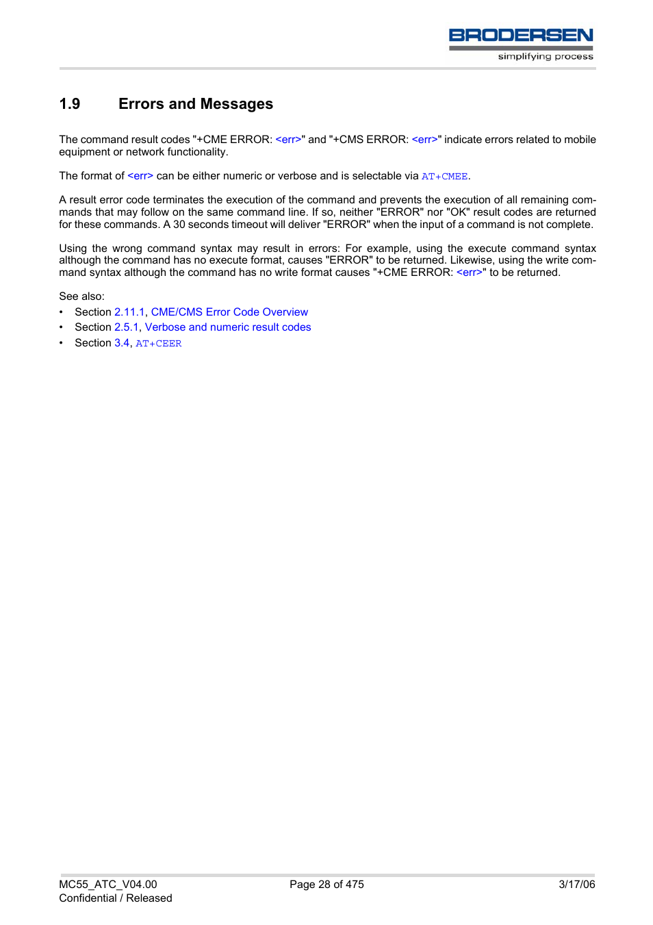 9 errors and messages, Errors and messages | Siemens Brodersen MC55 AT User Manual | Page 28 / 475