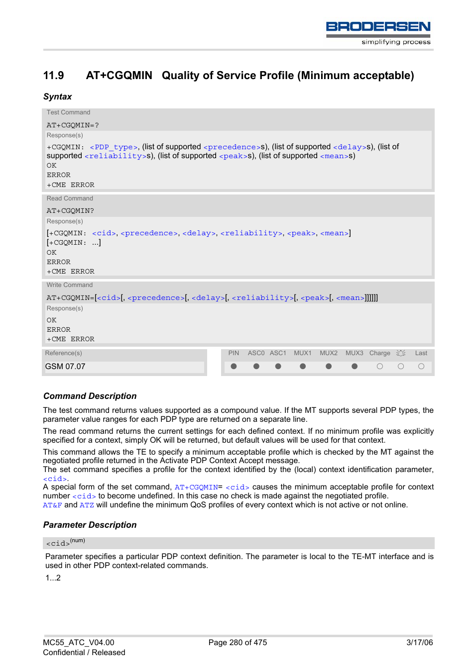 At+cgqmin | Siemens Brodersen MC55 AT User Manual | Page 280 / 475