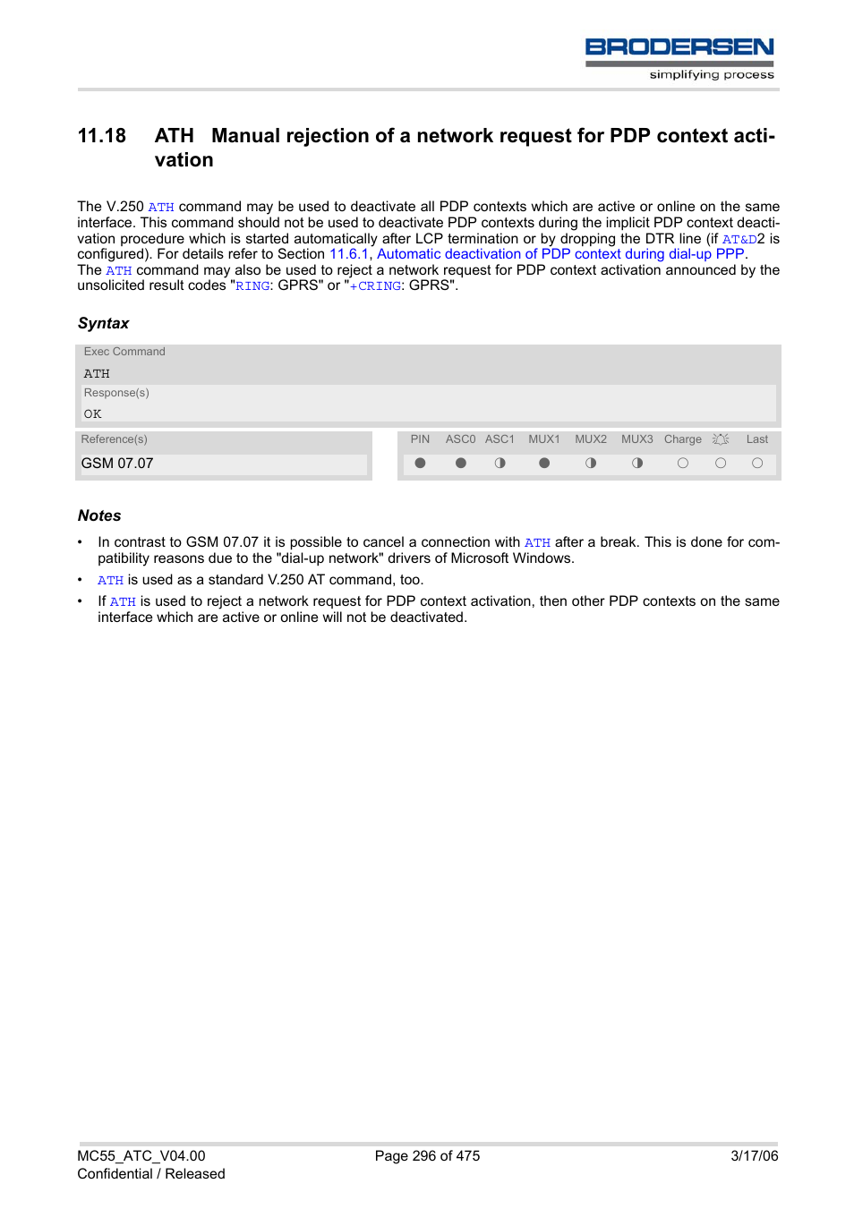 Aces (see also chapter, Commands, respec | Siemens Brodersen MC55 AT User Manual | Page 296 / 475