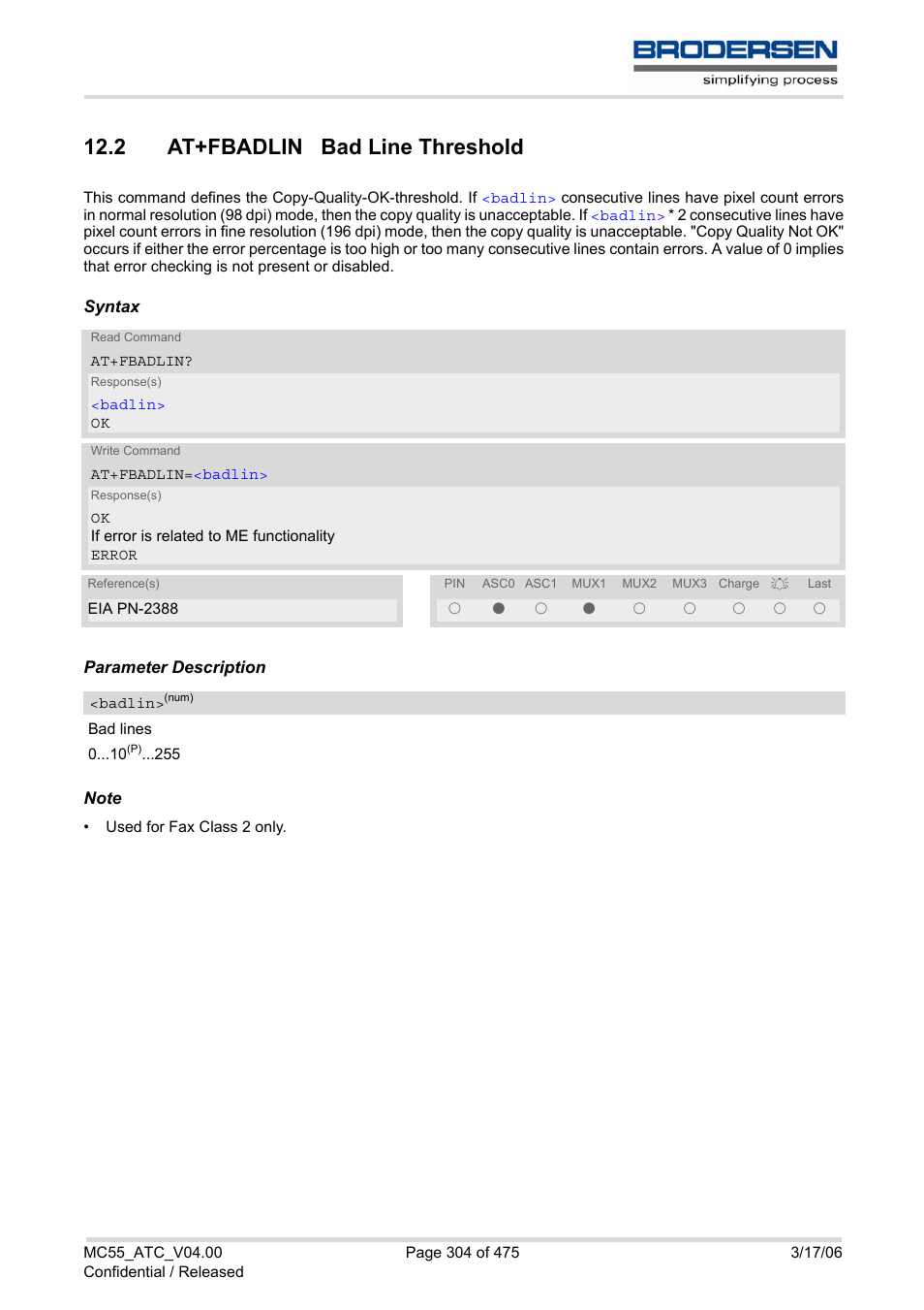 2 at+fbadlin bad line threshold | Siemens Brodersen MC55 AT User Manual | Page 304 / 475