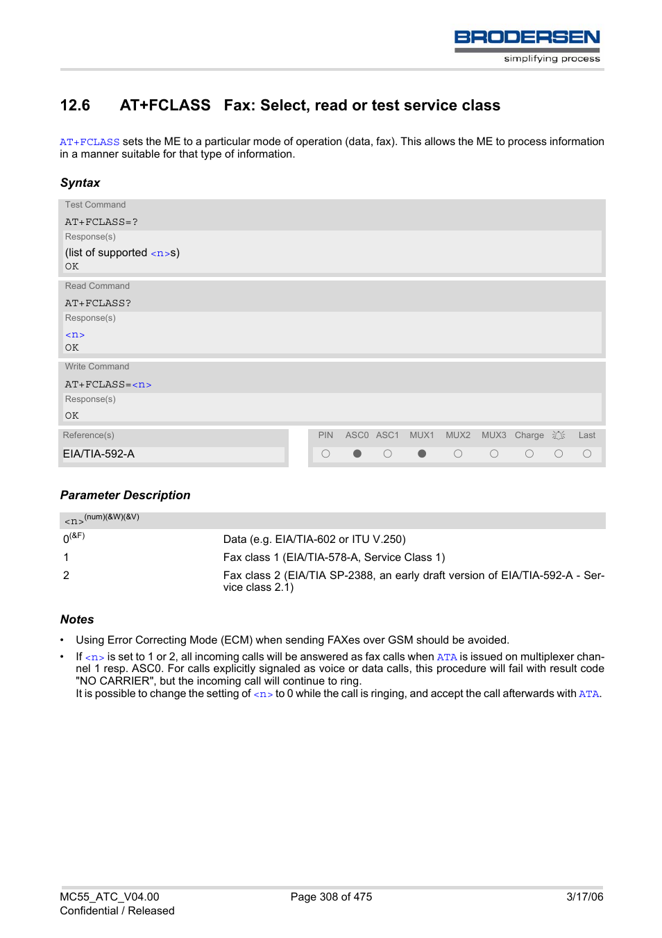 At+fclass | Siemens Brodersen MC55 AT User Manual | Page 308 / 475