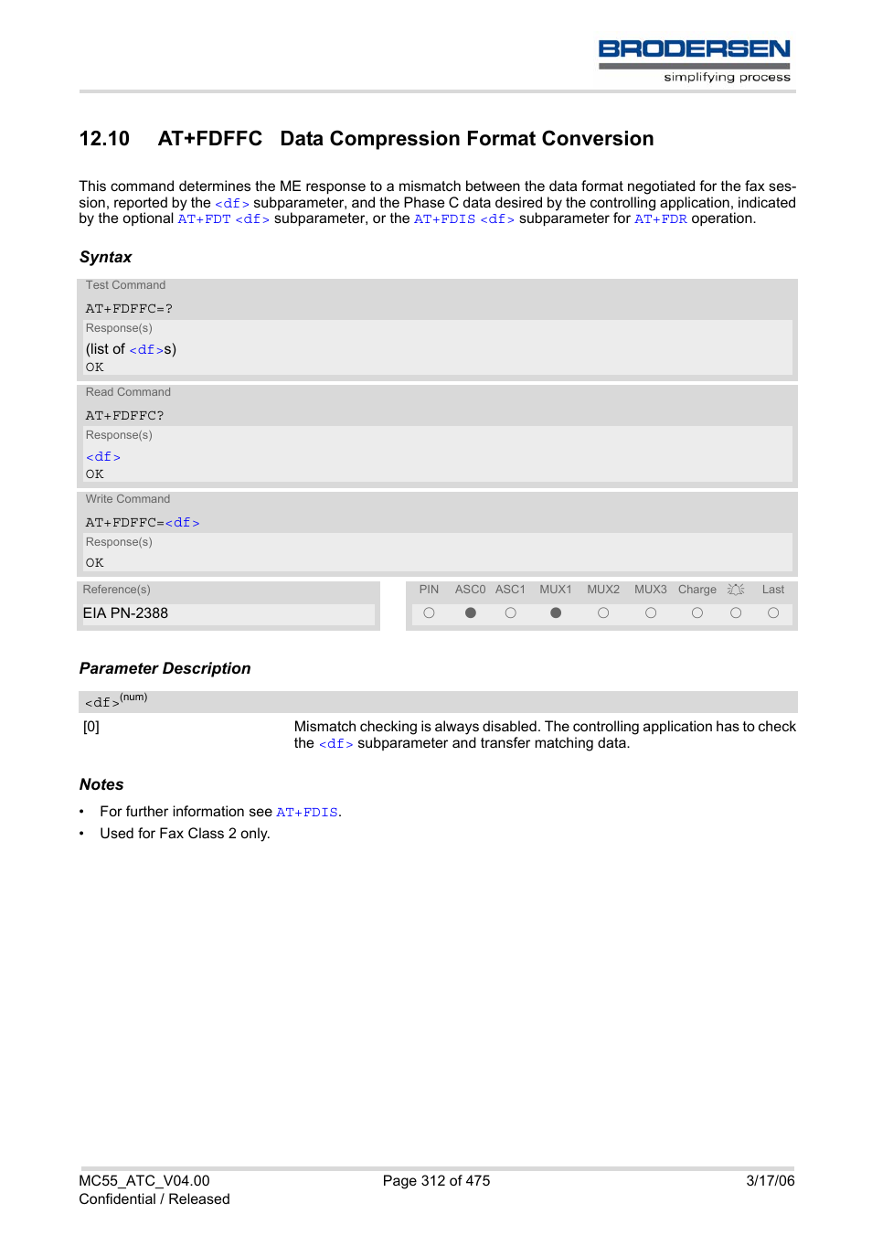 10 at+fdffc data compression format conversion | Siemens Brodersen MC55 AT User Manual | Page 312 / 475