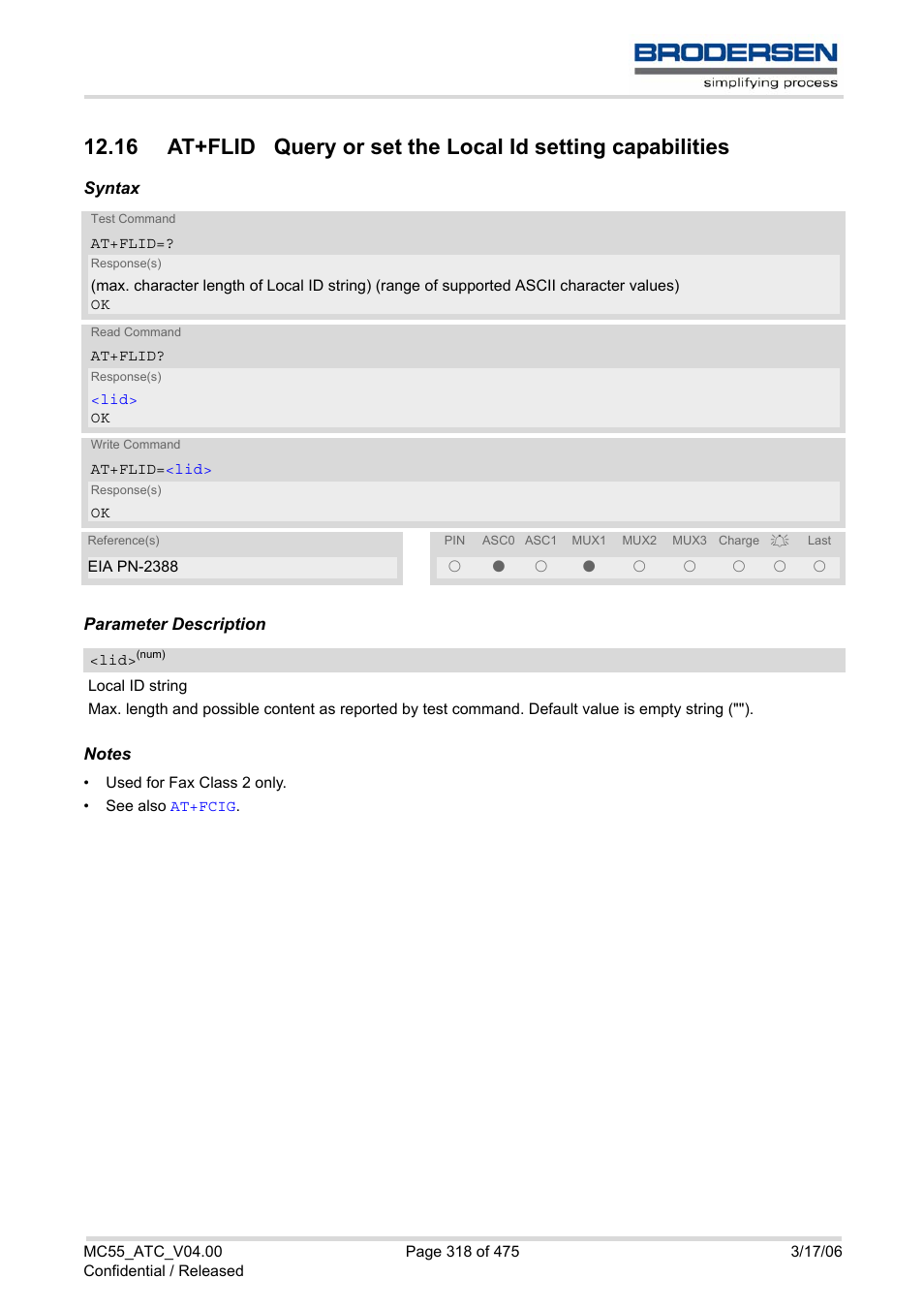 Also, At+flid, Query or | Siemens Brodersen MC55 AT User Manual | Page 318 / 475