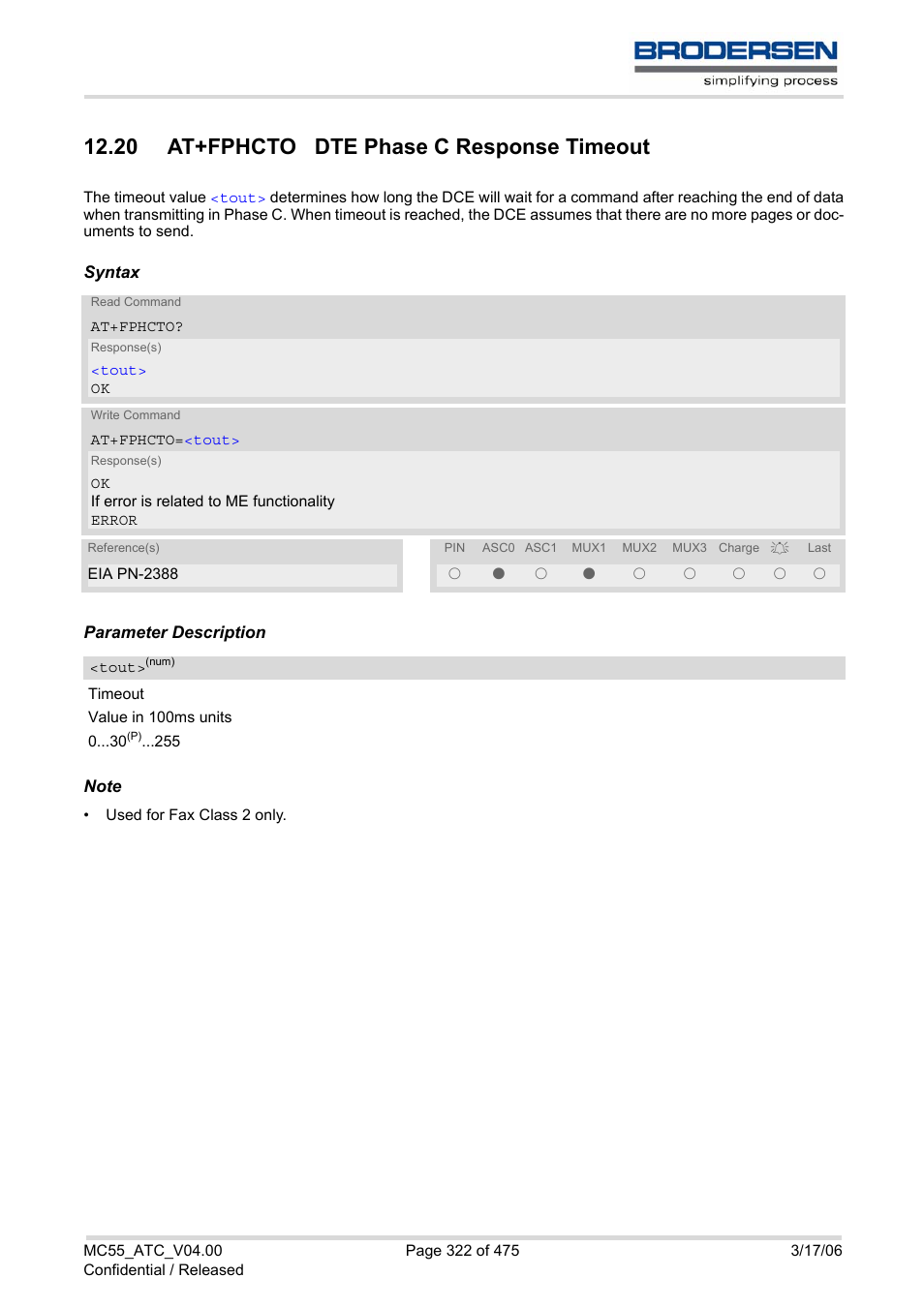 20 at+fphcto dte phase c response timeout | Siemens Brodersen MC55 AT User Manual | Page 322 / 475