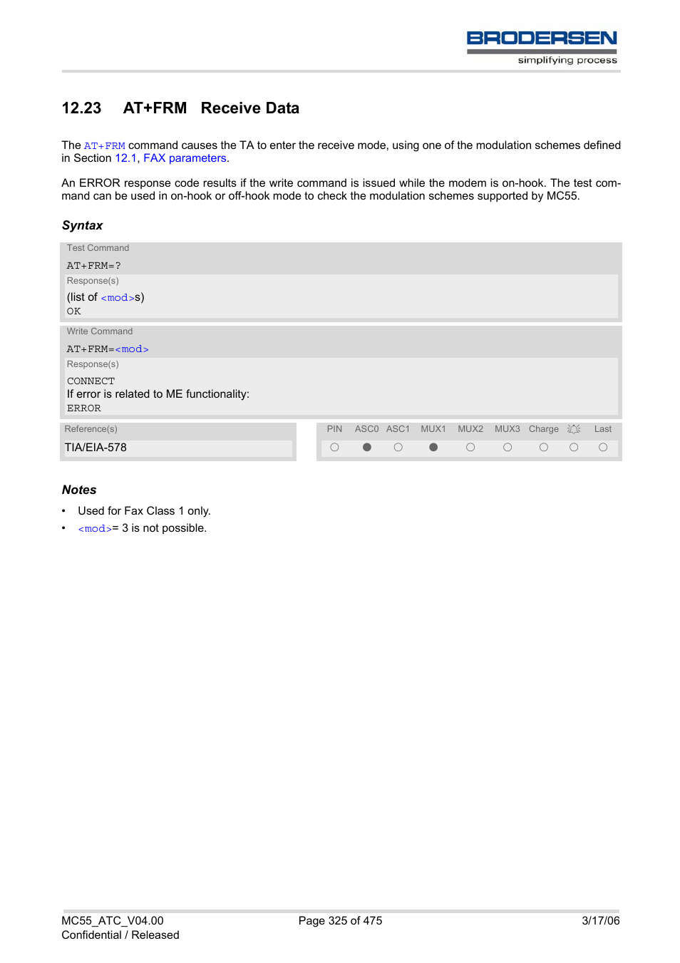 23 at+frm receive data | Siemens Brodersen MC55 AT User Manual | Page 325 / 475