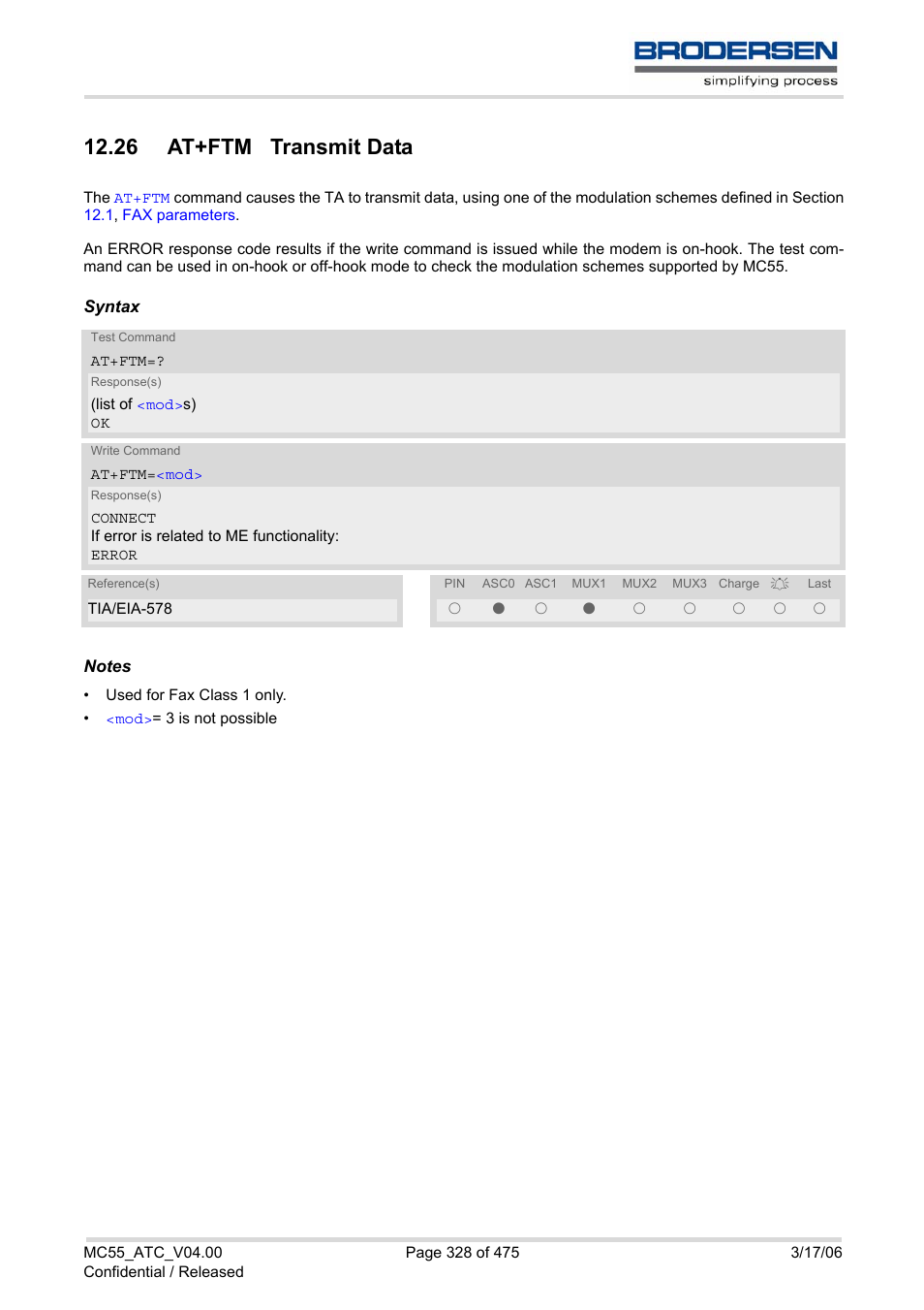 26 at+ftm transmit data | Siemens Brodersen MC55 AT User Manual | Page 328 / 475