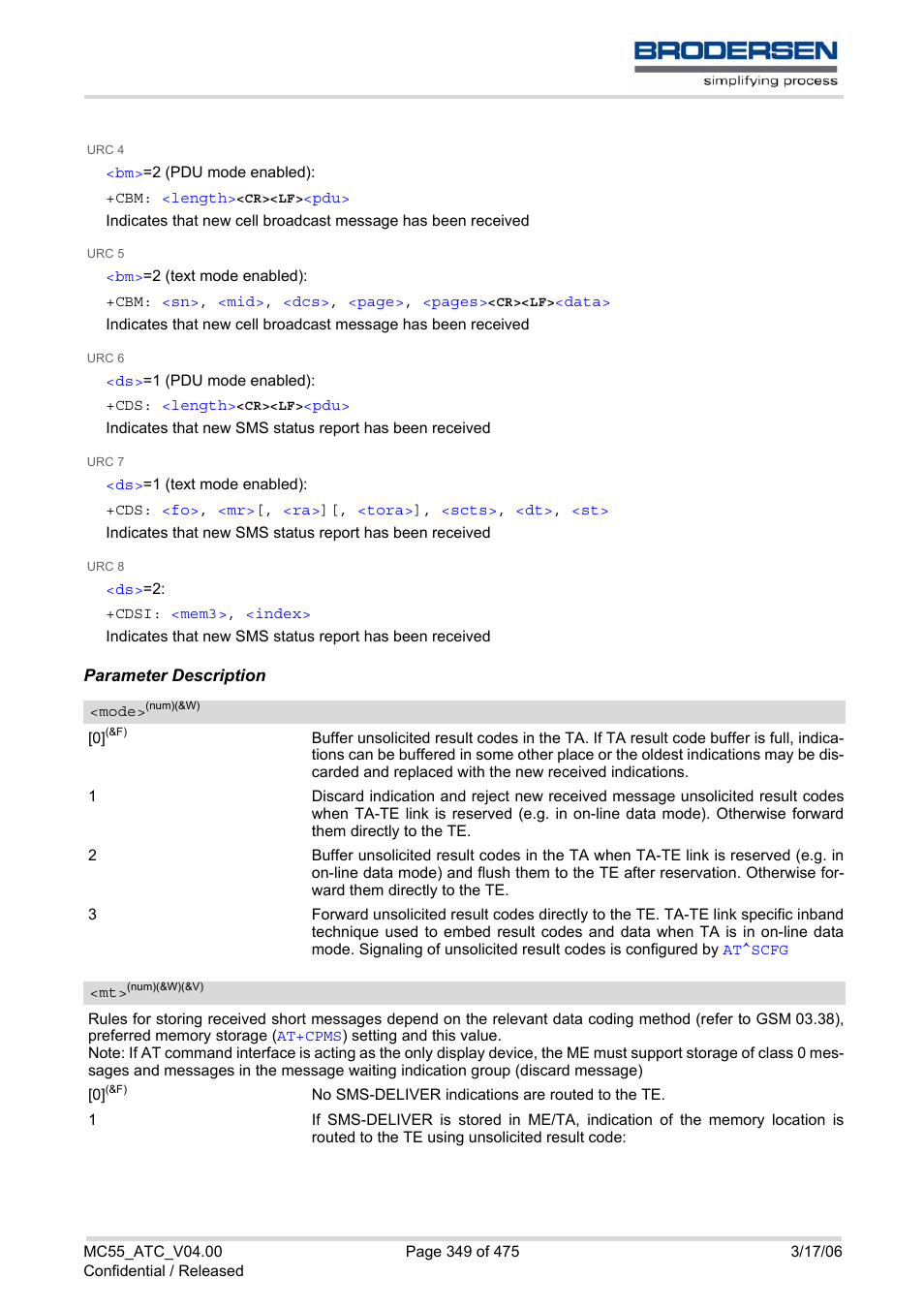 1, the, Mode, Cnmi | Siemens Brodersen MC55 AT User Manual | Page 349 / 475