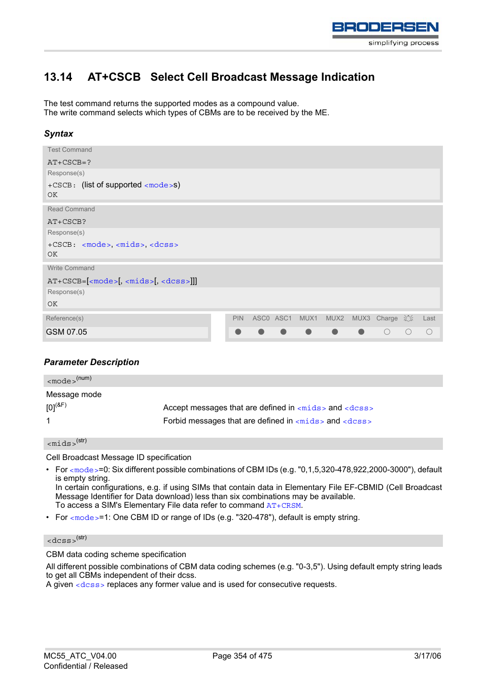 At+cscb | Siemens Brodersen MC55 AT User Manual | Page 354 / 475