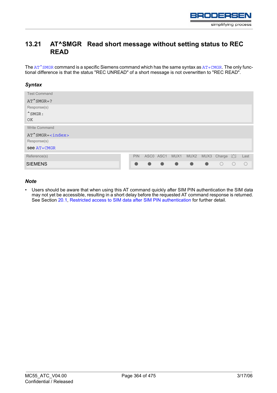 Siemens Brodersen MC55 AT User Manual | Page 364 / 475