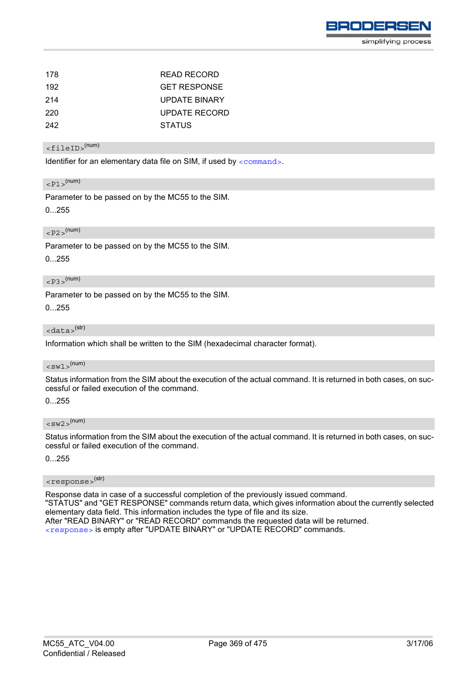 Fileid, Data, Crsm | Response | Siemens Brodersen MC55 AT User Manual | Page 369 / 475