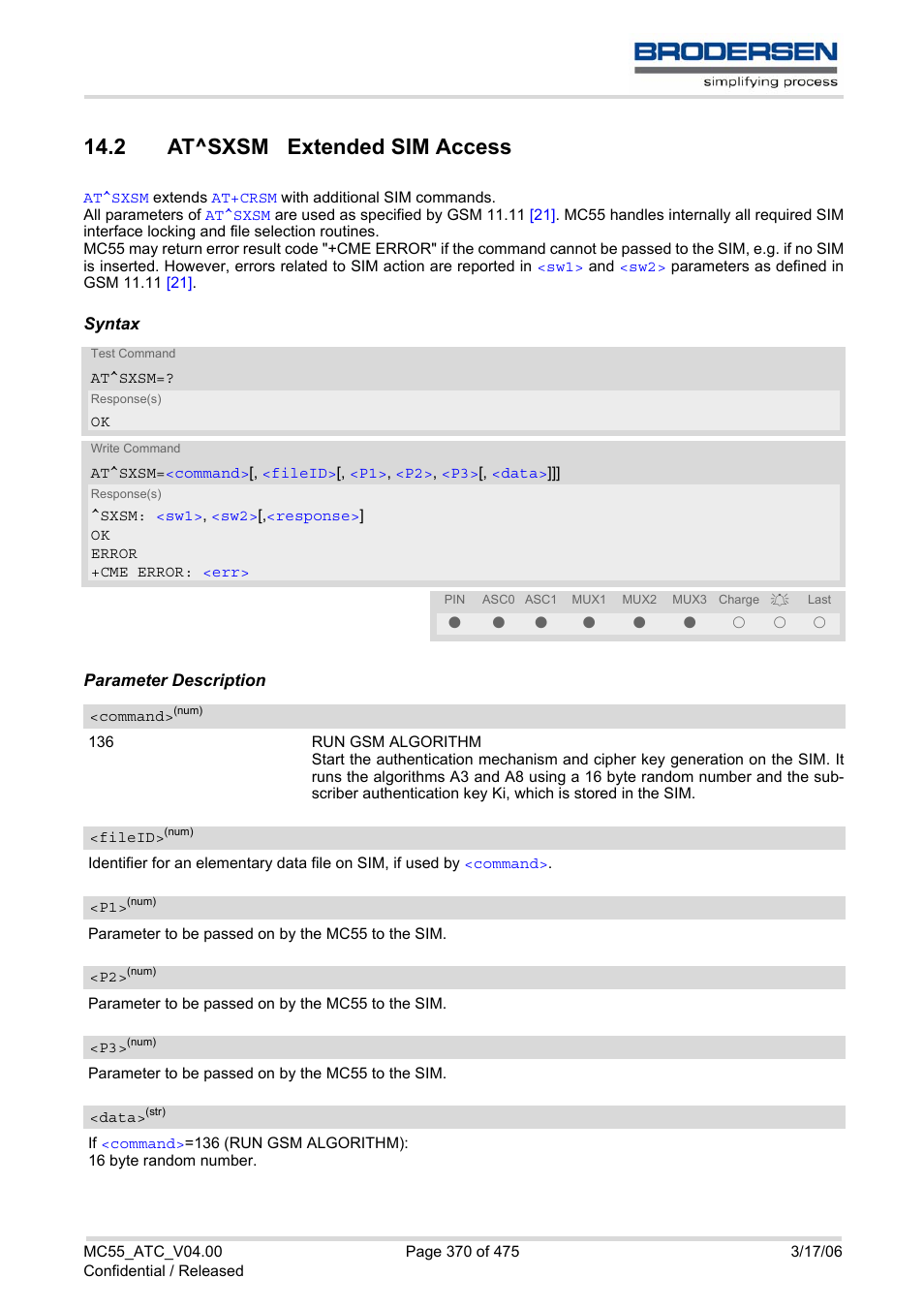 2 at^sxsm extended sim access, At^sxsm | Siemens Brodersen MC55 AT User Manual | Page 370 / 475