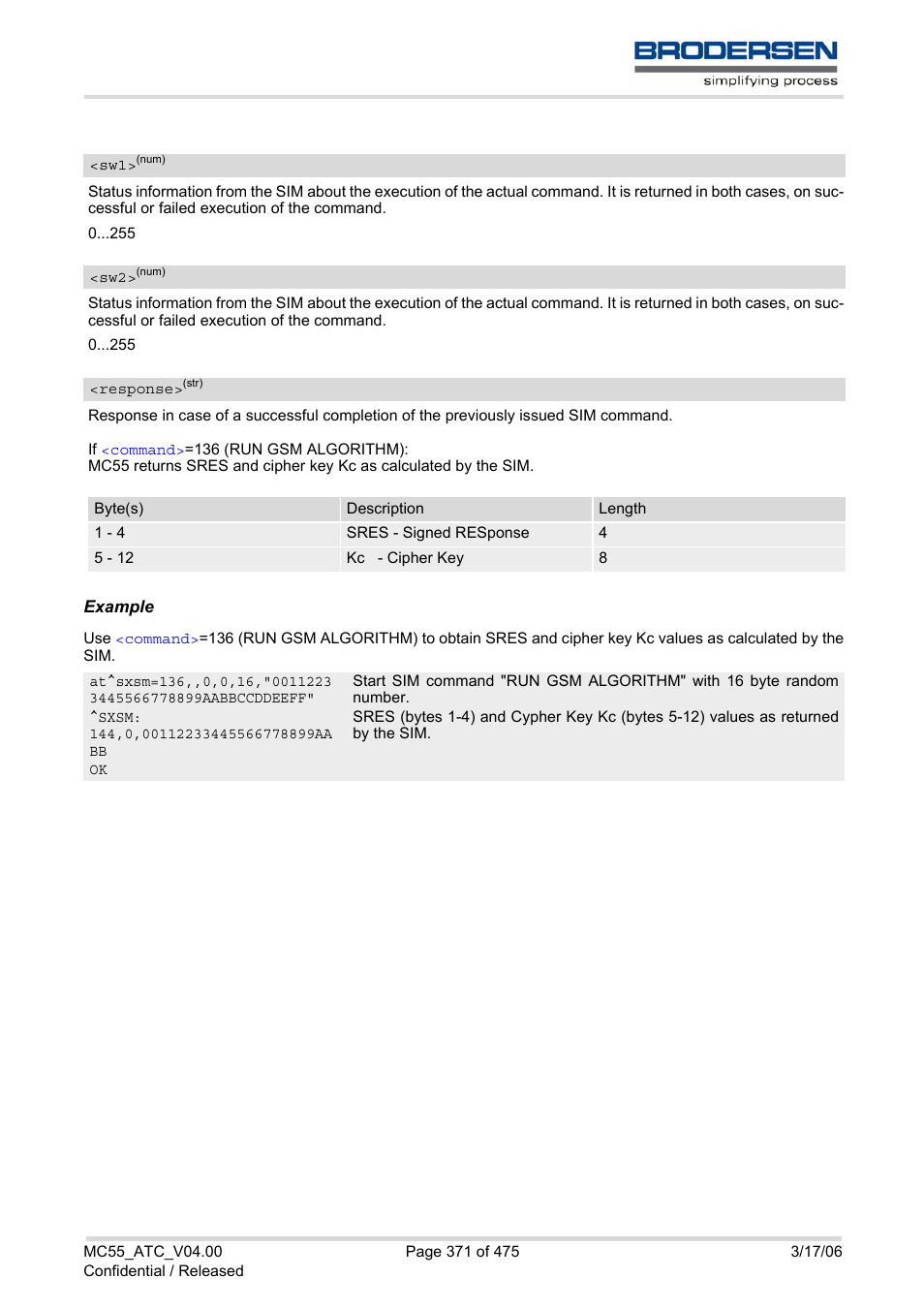 Sxsm, Response | Siemens Brodersen MC55 AT User Manual | Page 371 / 475