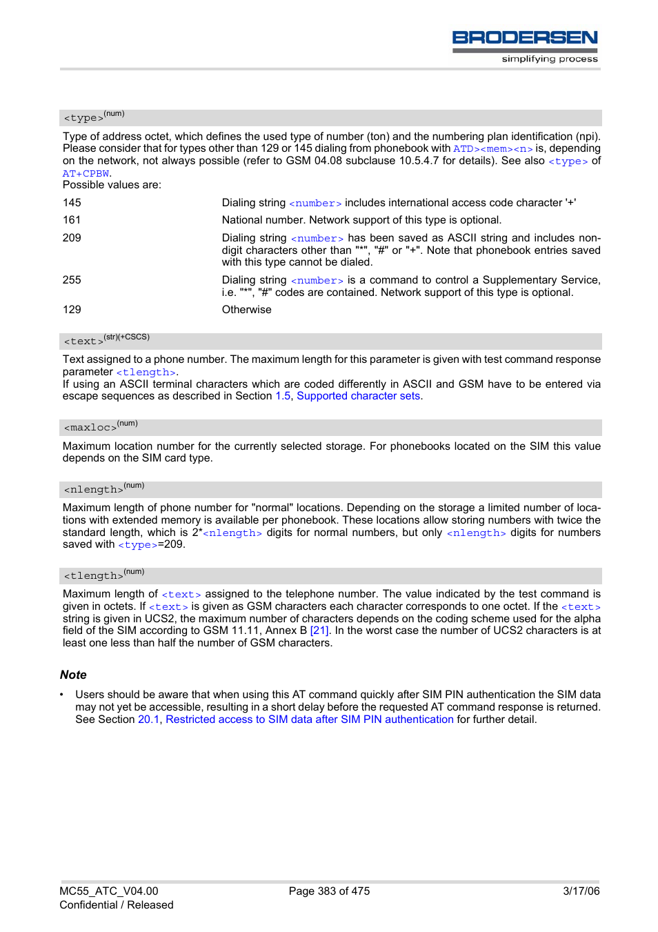 Text, Field, Maxloc | As indicated by, The list of entries, Type, Nlength, Tlength | Siemens Brodersen MC55 AT User Manual | Page 383 / 475