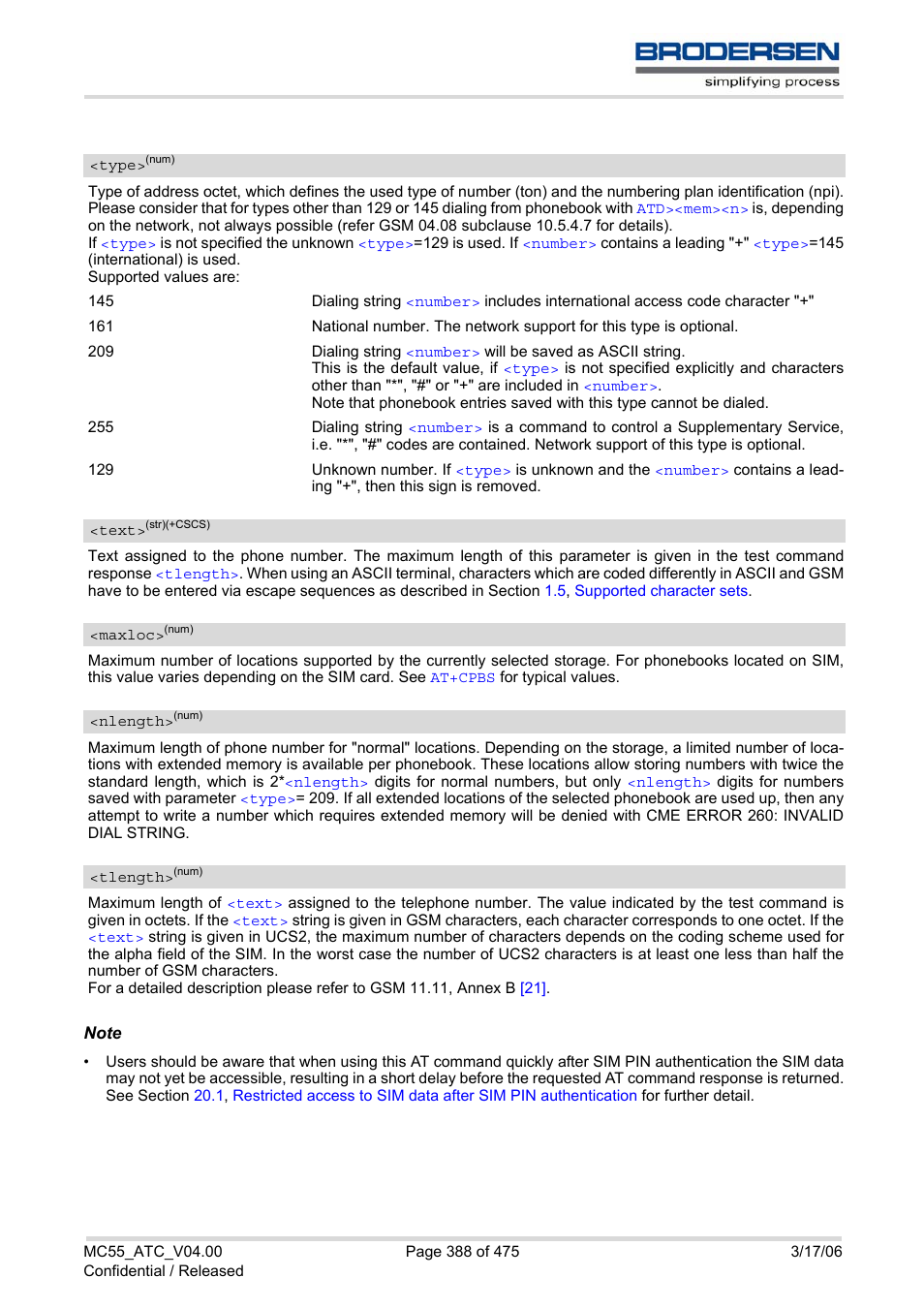 Text, Tlength, Type | Nlength, Maxloc | Siemens Brodersen MC55 AT User Manual | Page 388 / 475