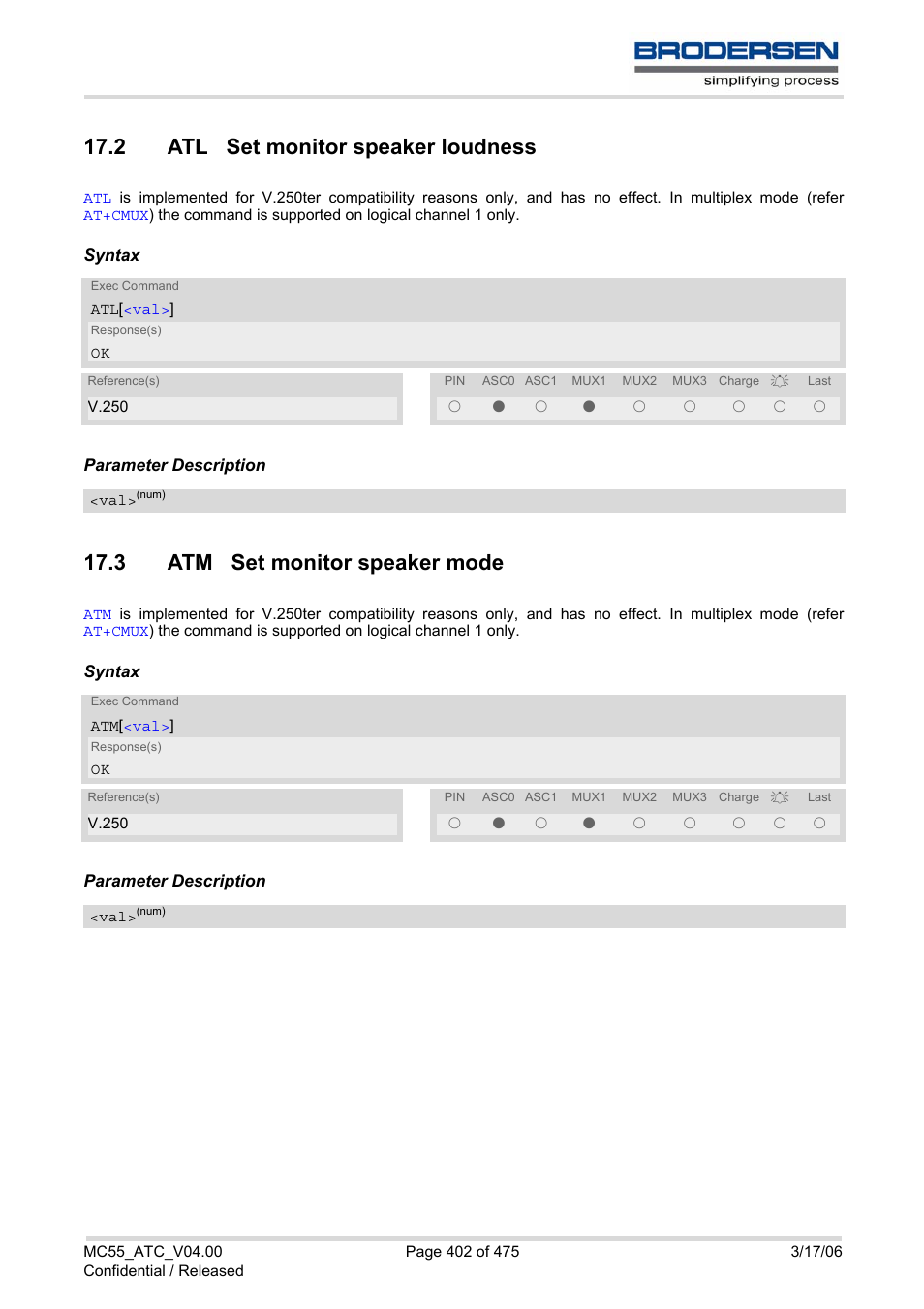 2 atl set monitor speaker loudness, 3 atm set monitor speaker mode | Siemens Brodersen MC55 AT User Manual | Page 402 / 475