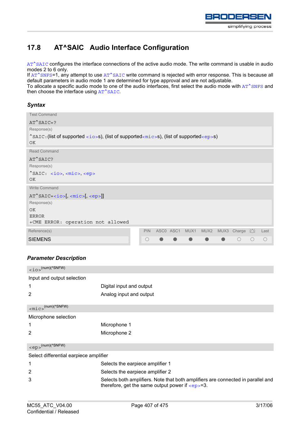 8 at^saic audio interface configuration | Siemens Brodersen MC55 AT User Manual | Page 407 / 475