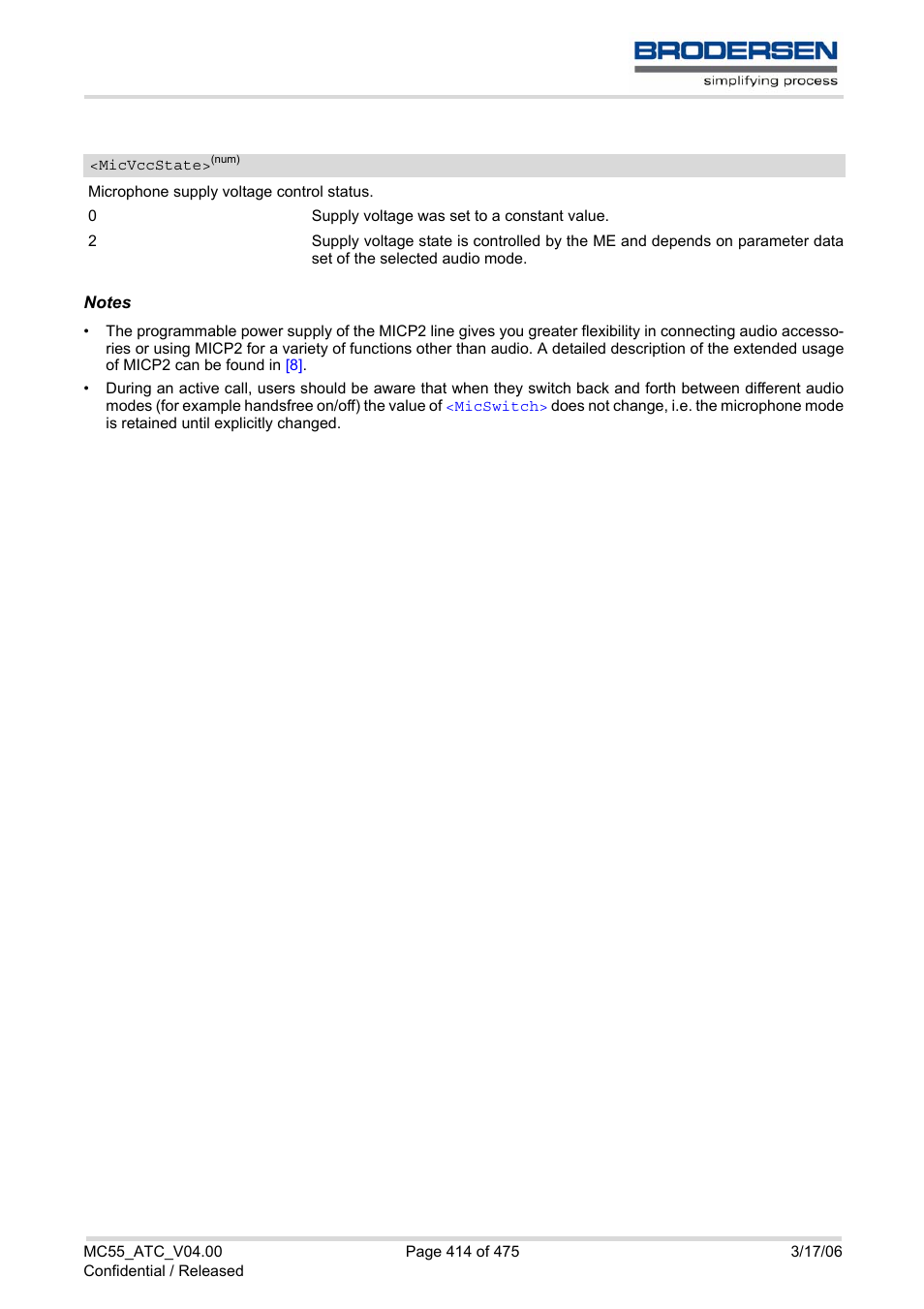 Micvccstate | Siemens Brodersen MC55 AT User Manual | Page 414 / 475