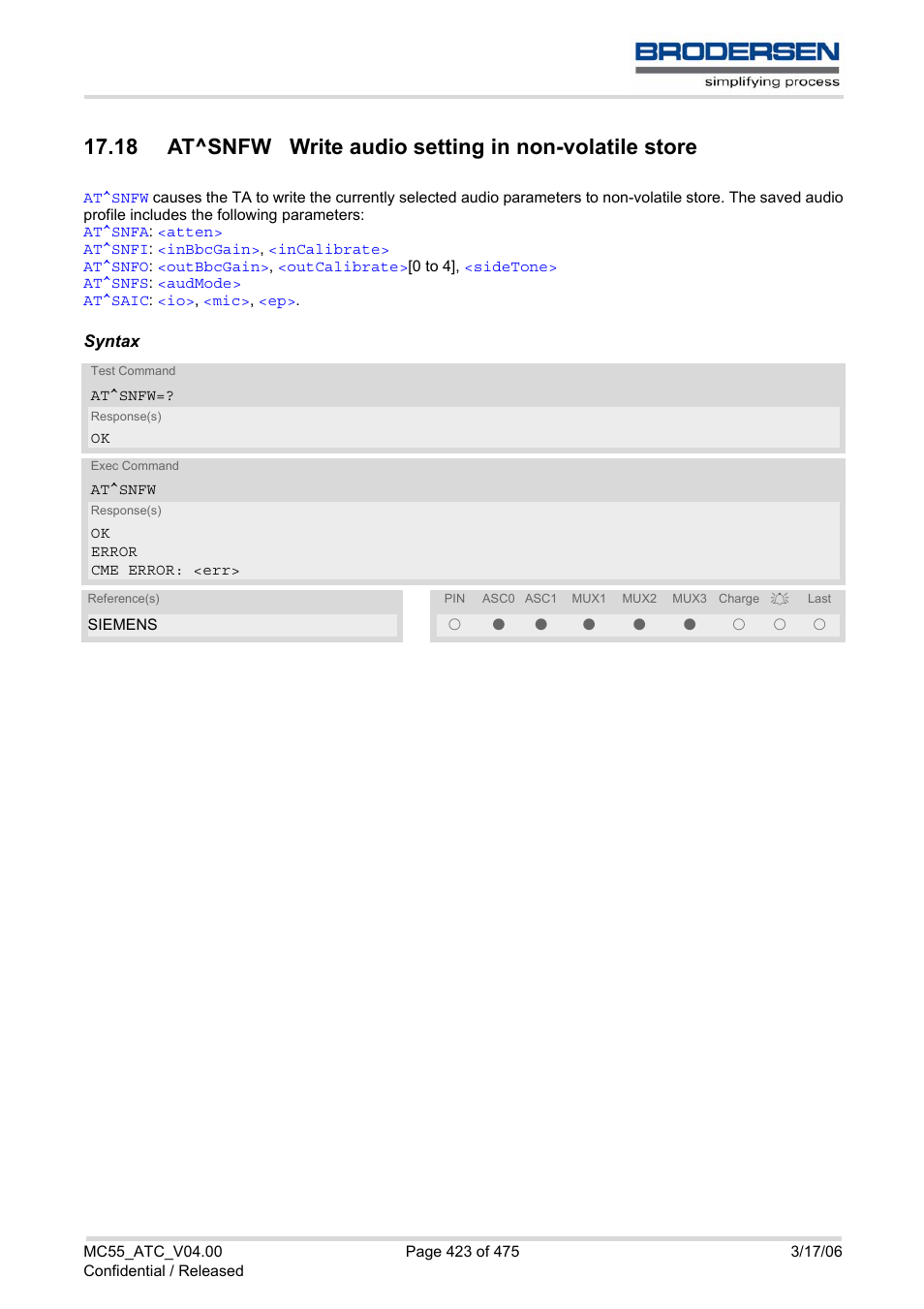 Stored with, At^snfw, D with | Otherwise, audio mode 1 will | Siemens Brodersen MC55 AT User Manual | Page 423 / 475