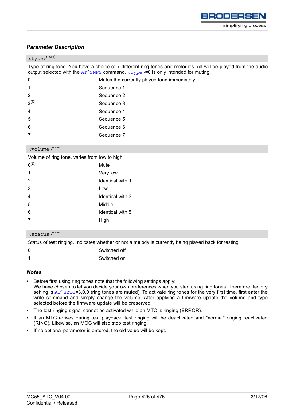 Type, Volume, Cting | Srtc, Status | Siemens Brodersen MC55 AT User Manual | Page 425 / 475