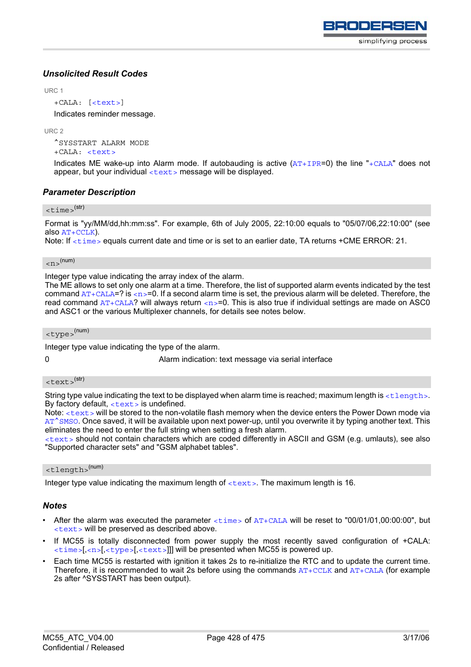 Text, Time, Cala | Lues, Type, E text, Tlength, S), (list of | Siemens Brodersen MC55 AT User Manual | Page 428 / 475