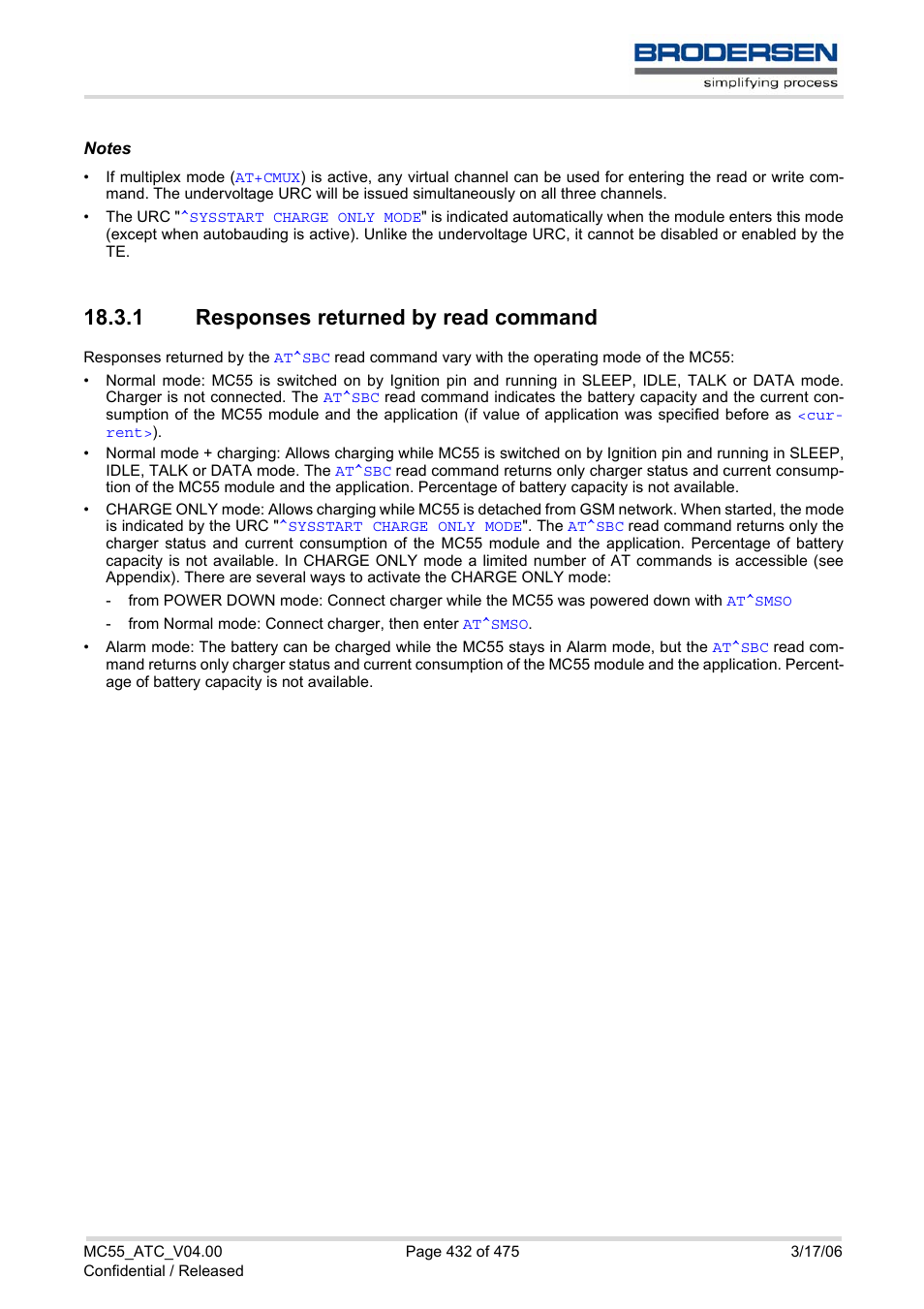 1 responses returned by read command, Responses returned by read command | Siemens Brodersen MC55 AT User Manual | Page 432 / 475