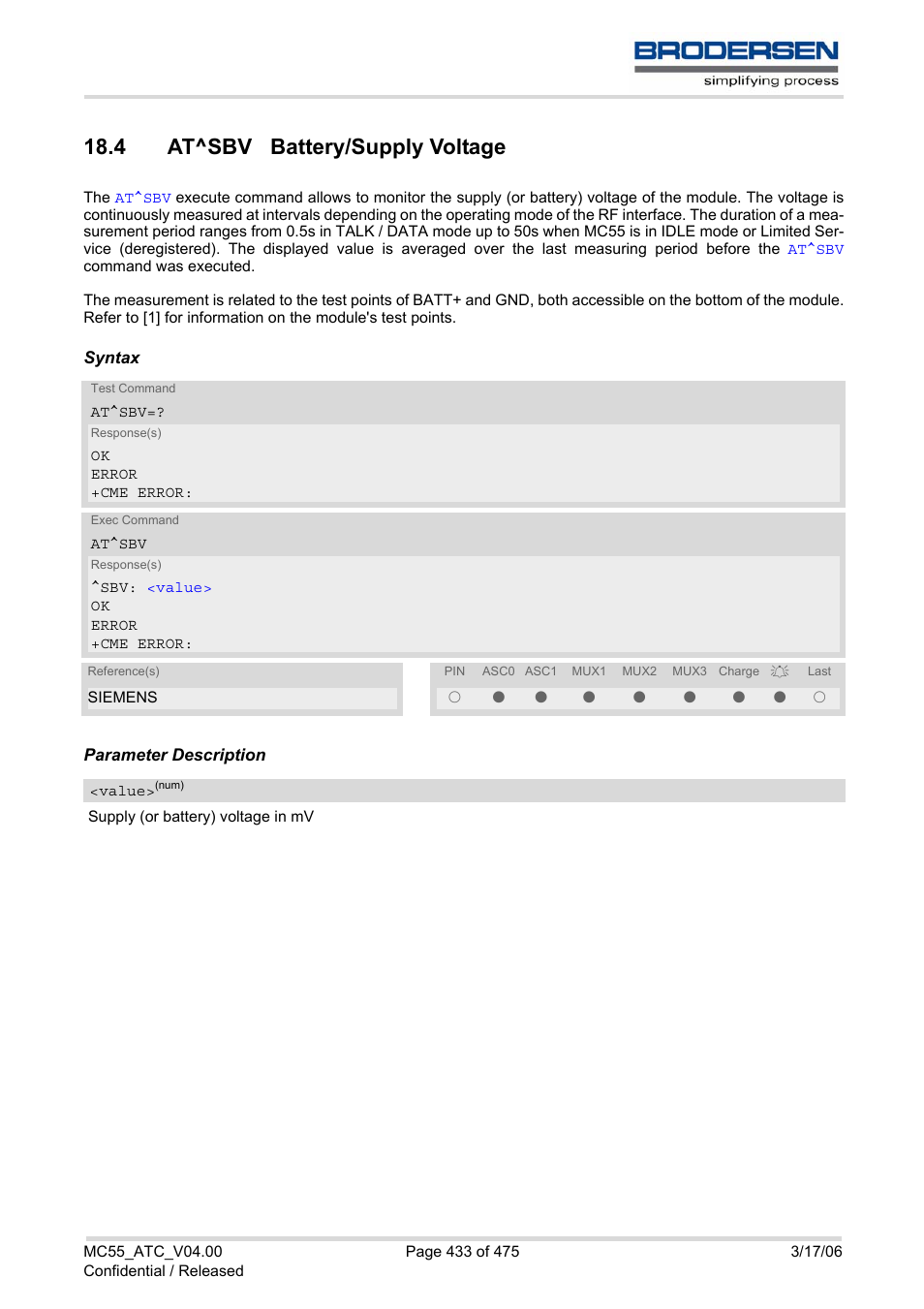 4 at^sbv battery/supply voltage | Siemens Brodersen MC55 AT User Manual | Page 433 / 475