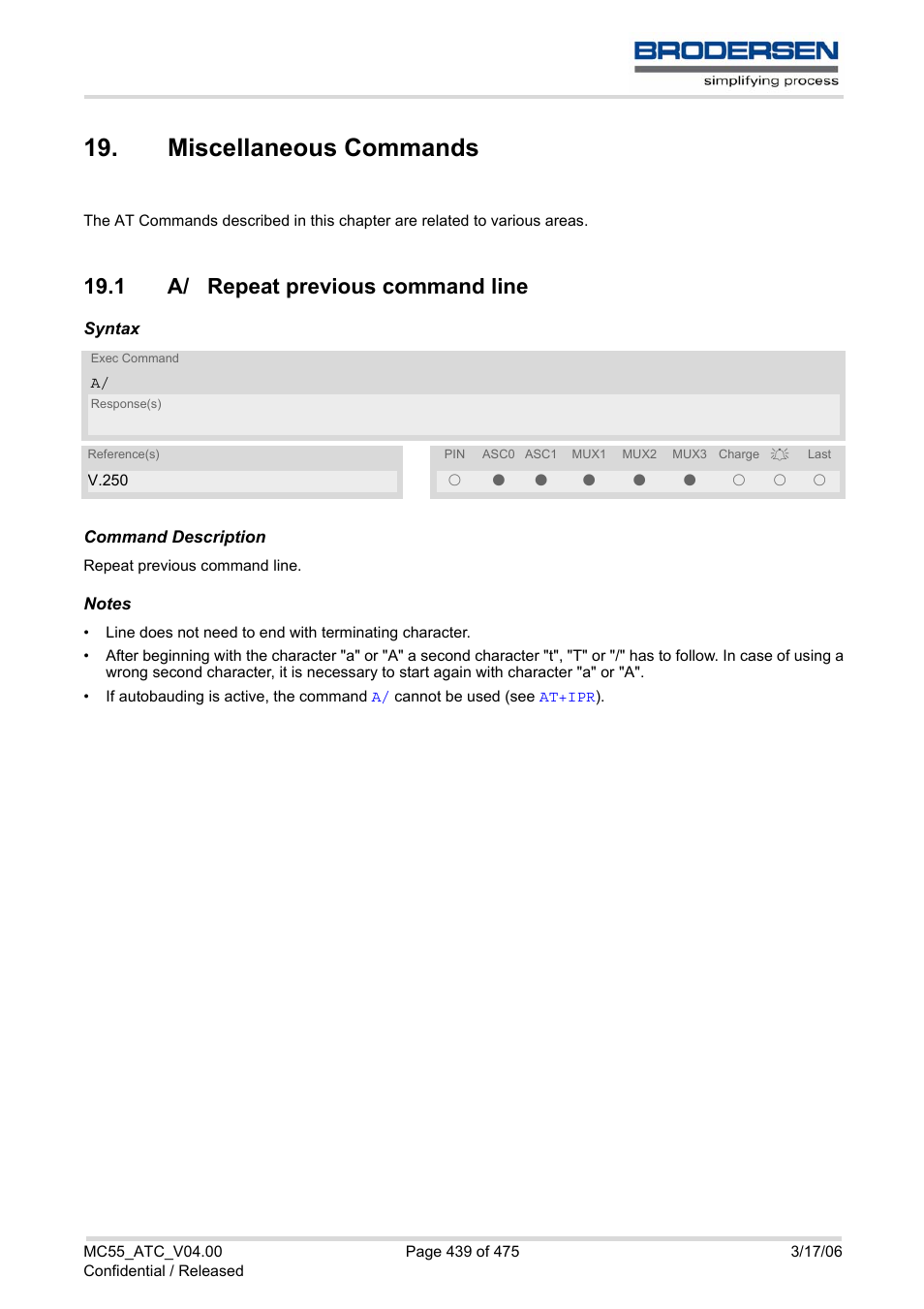 Miscellaneous commands, 1 a/ repeat previous command line | Siemens Brodersen MC55 AT User Manual | Page 439 / 475