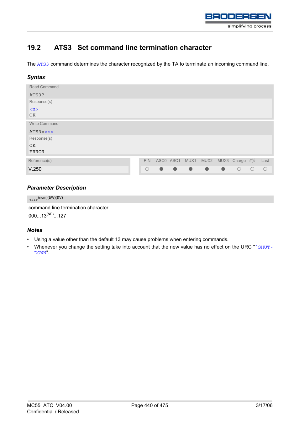 2 ats3 set command line termination character, Ats3, Defau | Siemens Brodersen MC55 AT User Manual | Page 440 / 475