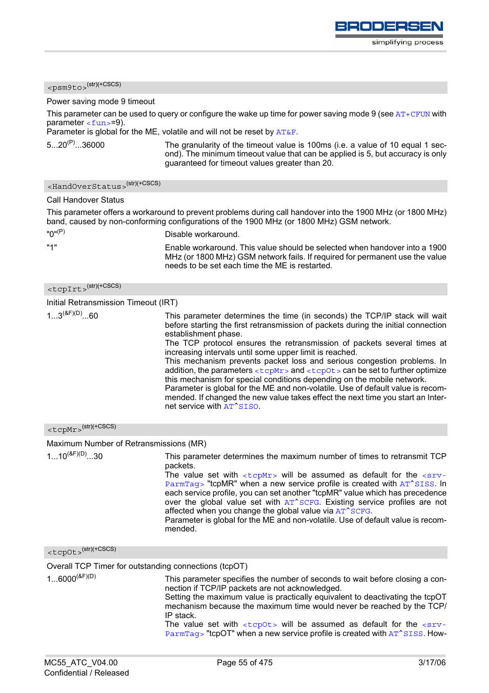 Psm9to, Handoverstatus, Tcpirt | Tcpmr, Tcpot | Siemens Brodersen MC55 AT User Manual | Page 55 / 475