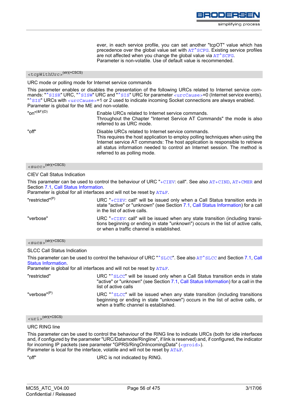 Tcpwithurc, Succ, Sucs | Pported | Siemens Brodersen MC55 AT User Manual | Page 56 / 475